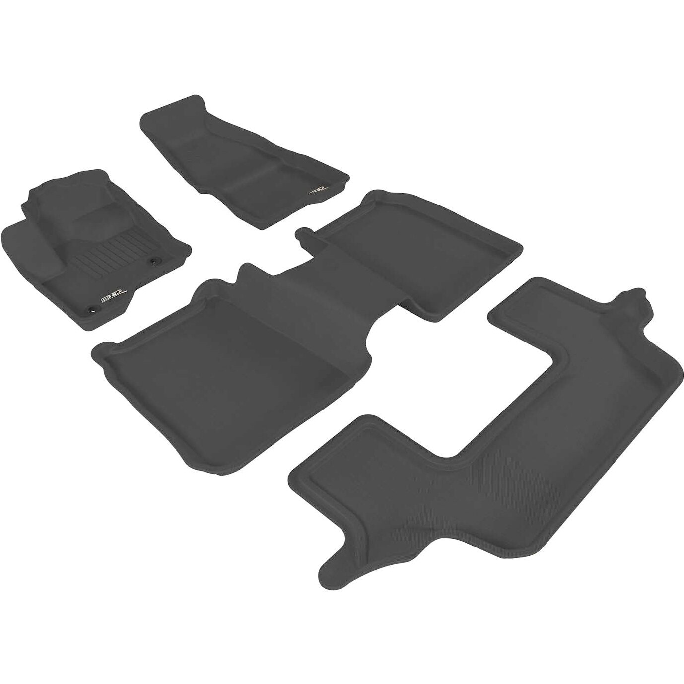 3D MAXpider Custom Fit Kagu Floor Mat (Black) Compatible with Ford Flex (w/ 2nd Row Center Console) 2009-2019 - Full Set