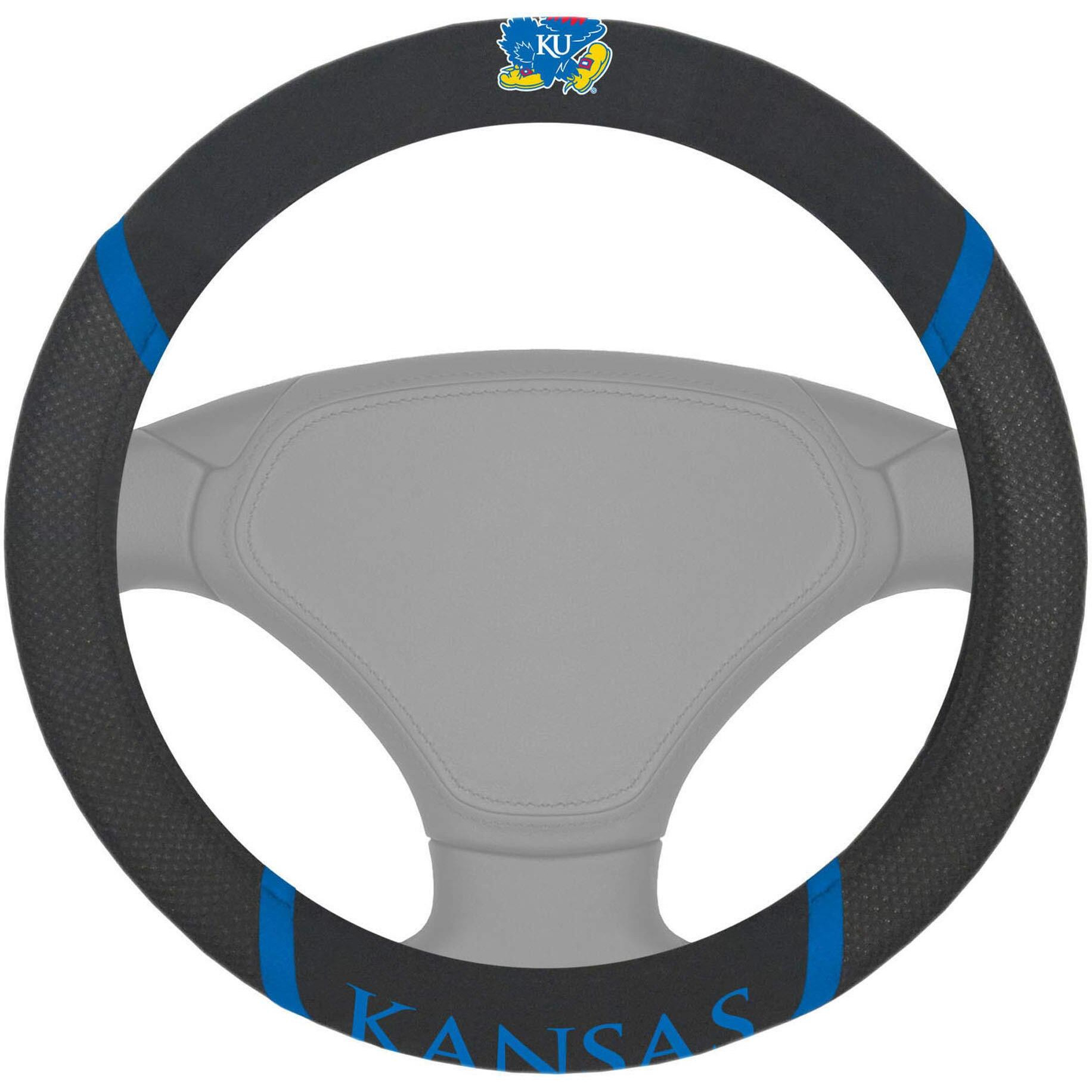 FANMATS 14906 NCAA University of Kansas Jayhawks Polyester Steering Wheel Cover , 15 x15