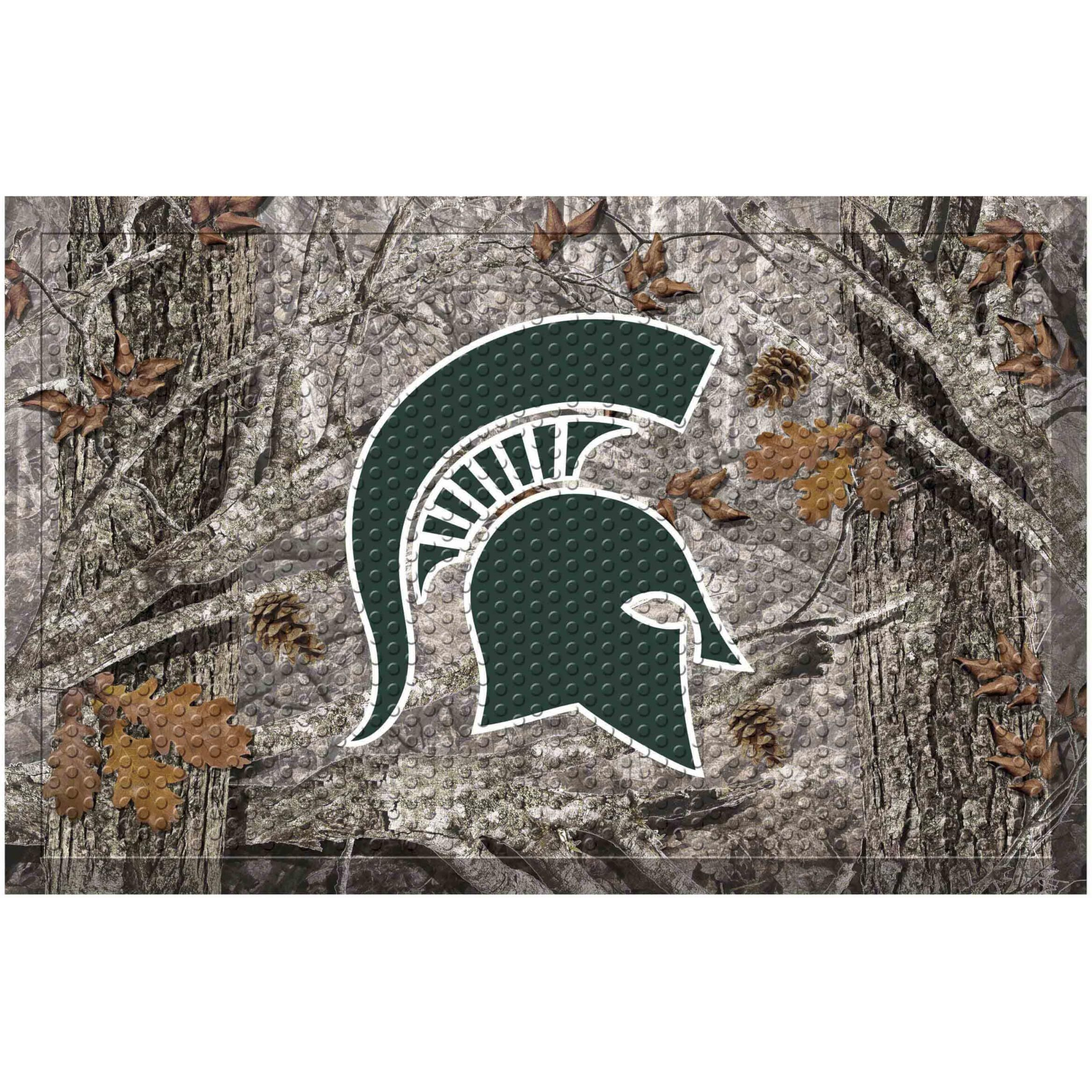 FANMATS 19193 Michigan State Spartans Rubber Scraper Door Mat, Camo Color