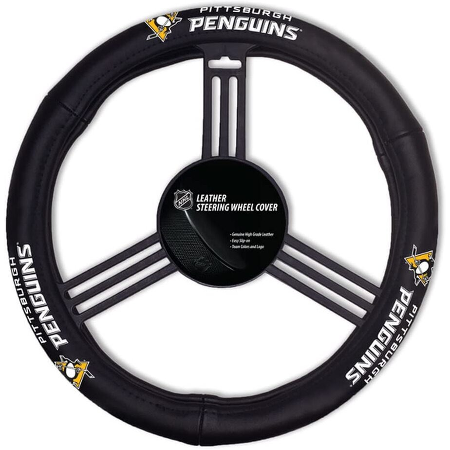 Fremont Die NHL Pittsburgh Penguins Steering Wheel CoverLeather, Black, One Size