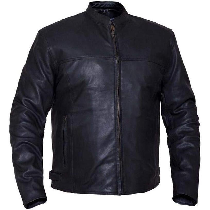 Men's Premium Lightweight Motorcycle Leather Jacket,Black,Size - 2XL