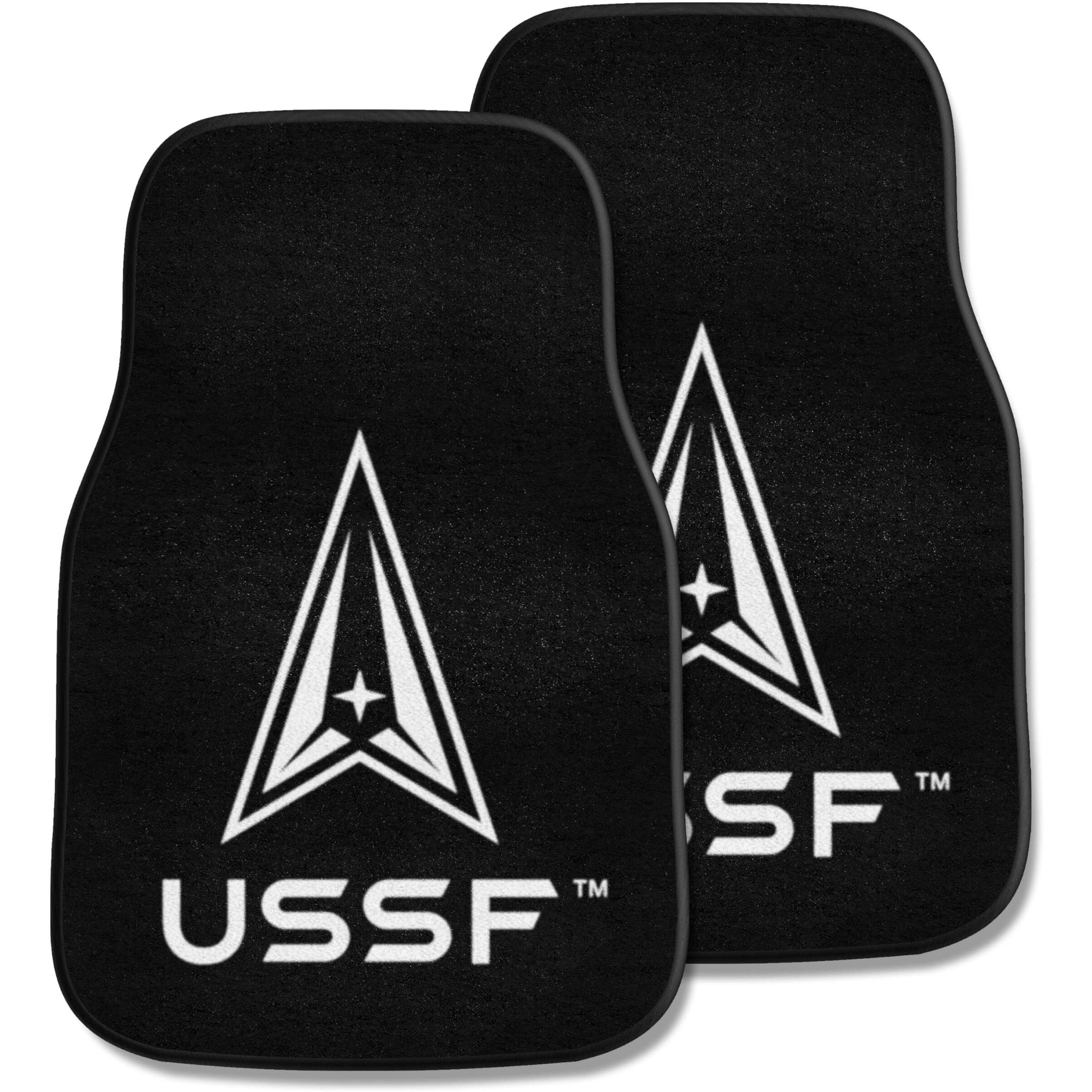 FANMATS 30303 U.S. Space Force Front 2-Piece Military Logo Carpet Car Mat Set, Front Row Automotive Floor Mats, Non-Slip Backing