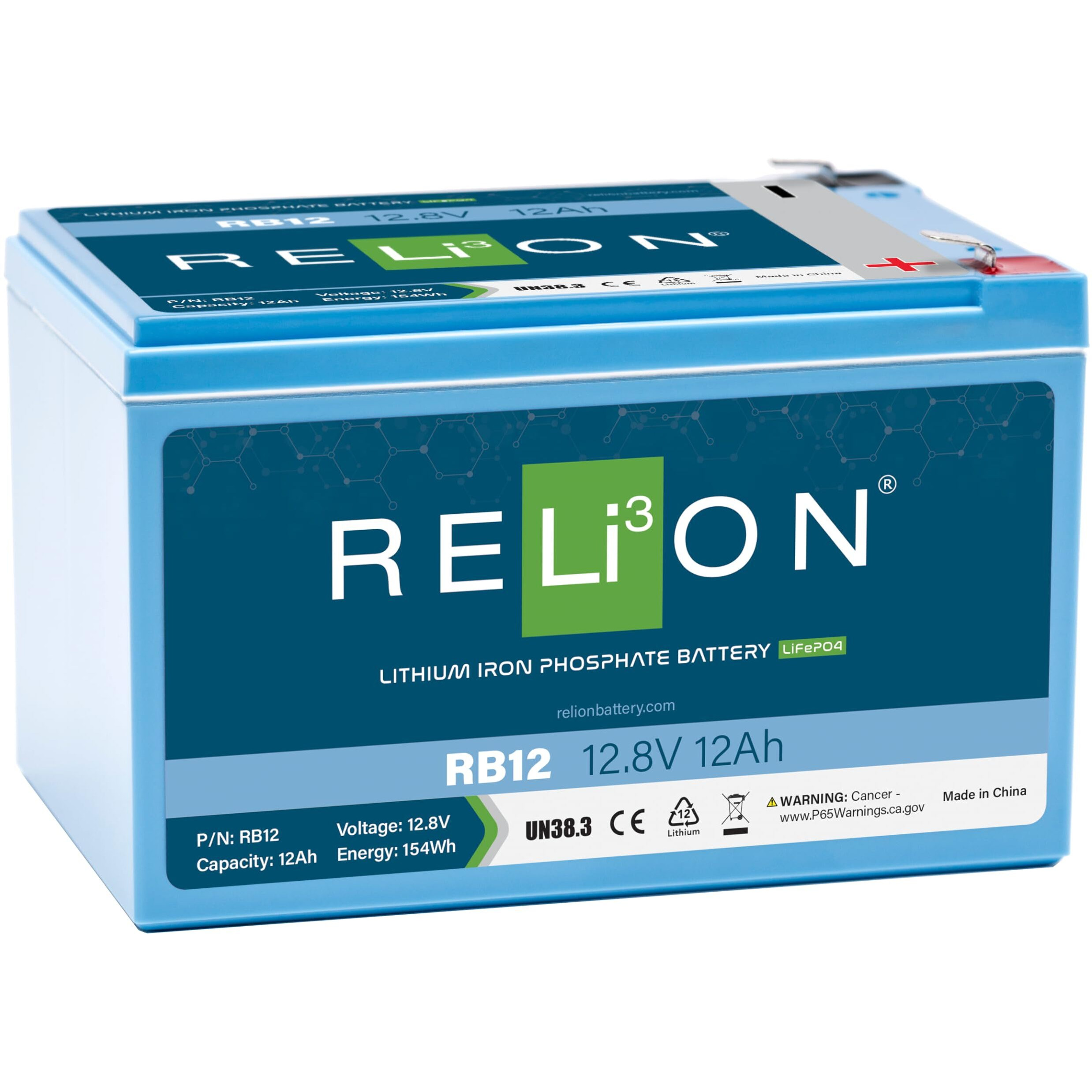 RELiON RB12 | 12V 12Ah | LiFePO4 Lithium-ion Battery | F2 Terminal | 3500~5000 Cycles| 10 Year Warranty | Lighteight small size, Perfect for Fish Finders Ice Fishing, Solar, RV, Off-Grid Applications