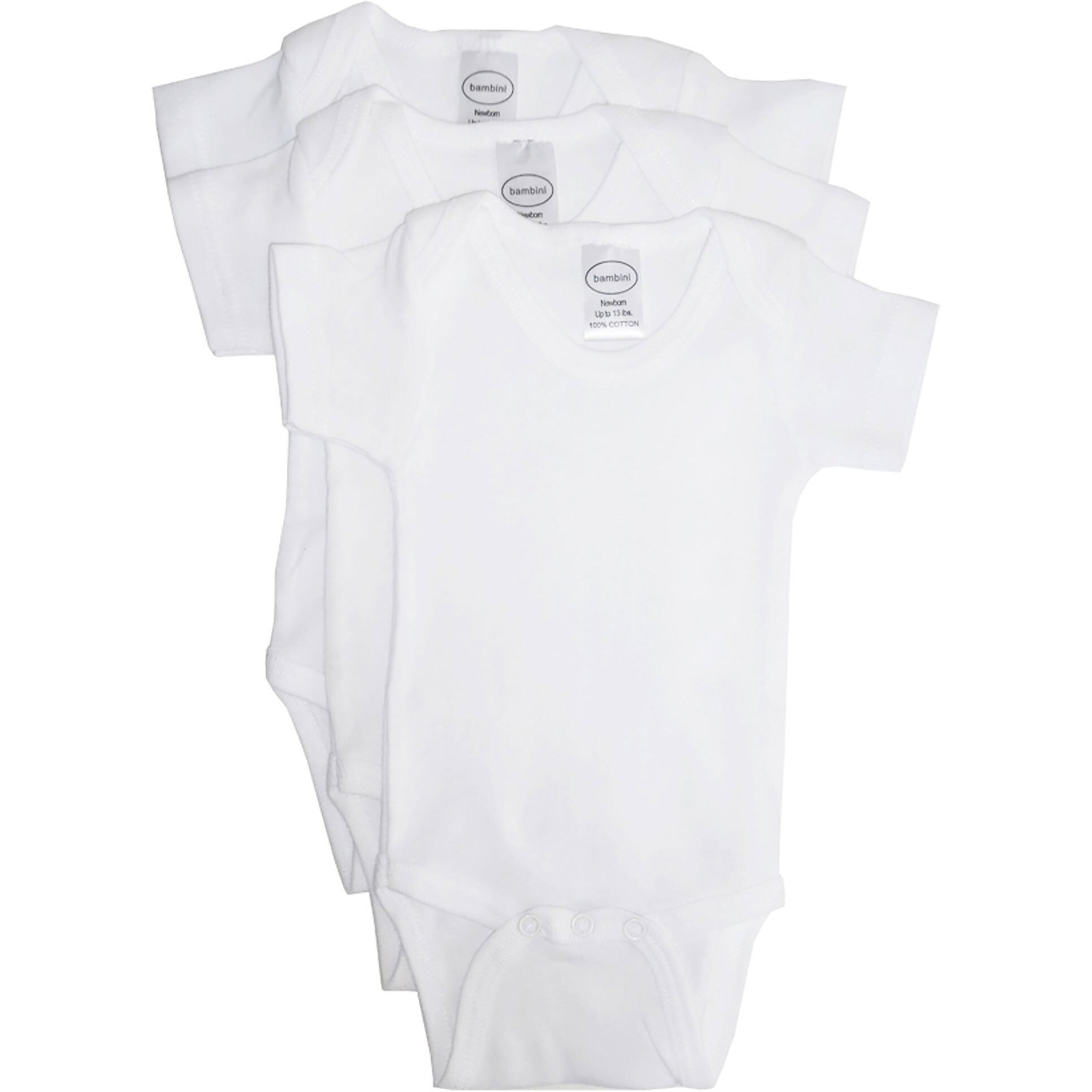 Bambini Cotton White Unisex Short Sleeve Baby Bodysuits 3 Pack Large