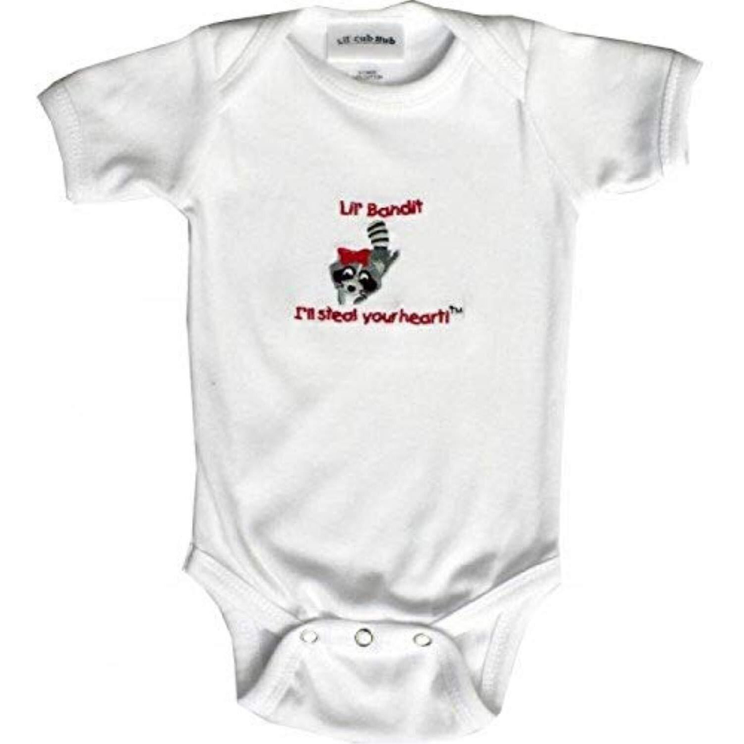 Lil Cub Hub 2WSSOR-36 White Short Sleeve Onesie - Raccoon44 3-6 months