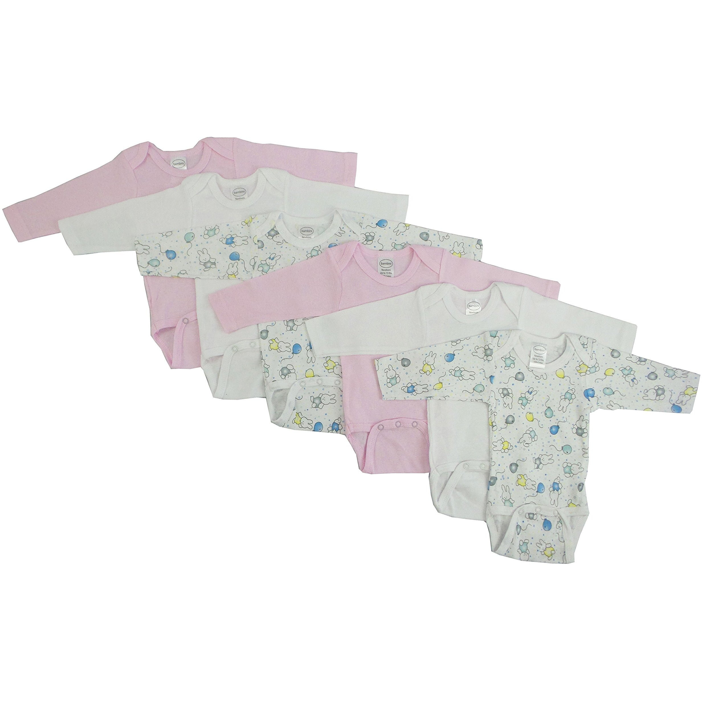 Bambini Girls Long Sleeve Printed Onezie Variety 6 Pack