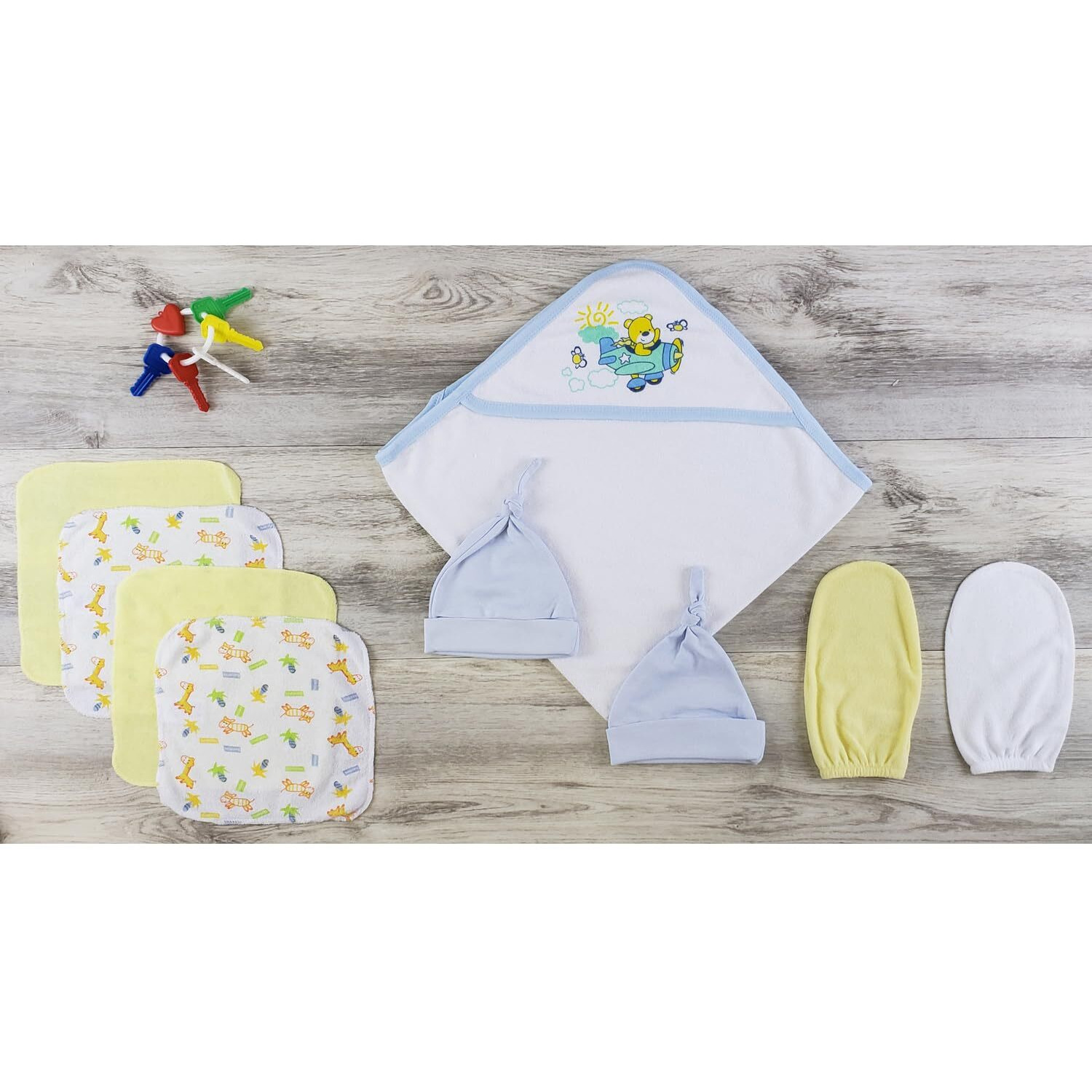 bambini Hooded Towel, Hats and Wash Cloths - Newborn White