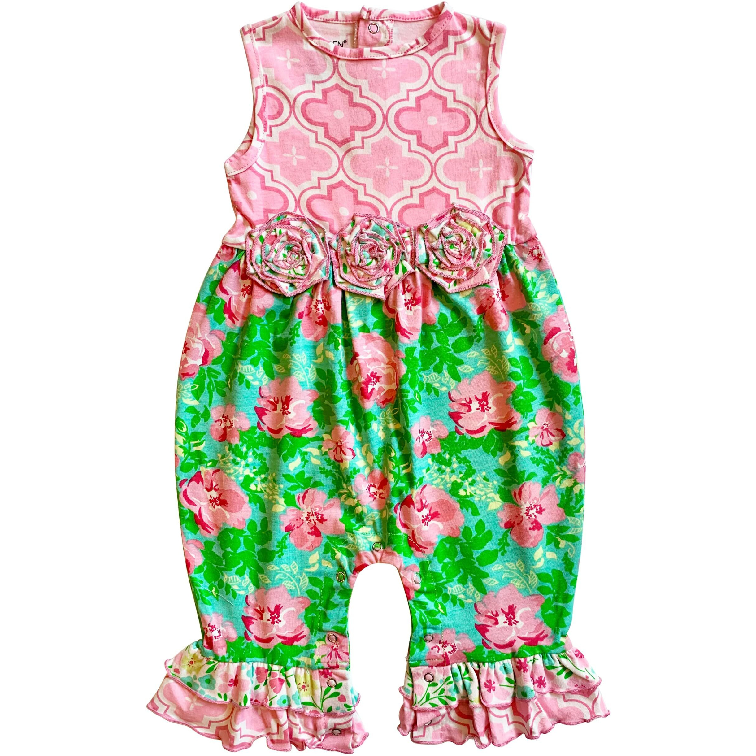 AnnLoren Rose Floral Baby Girls' Romper Toddler Jumpsuit Summer 6-12 Mo