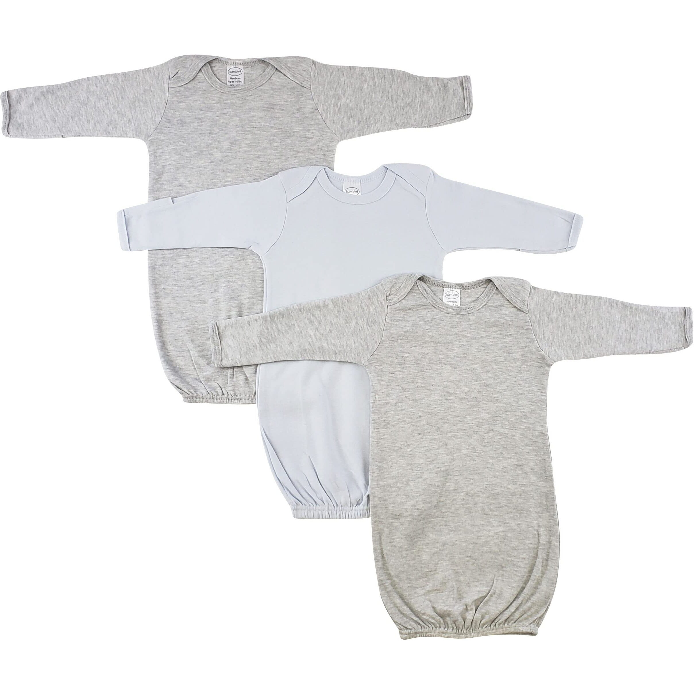 Bambini-Bambini Boy Newborn Baby 3 Piece Gown Set Heather Grey/Blue