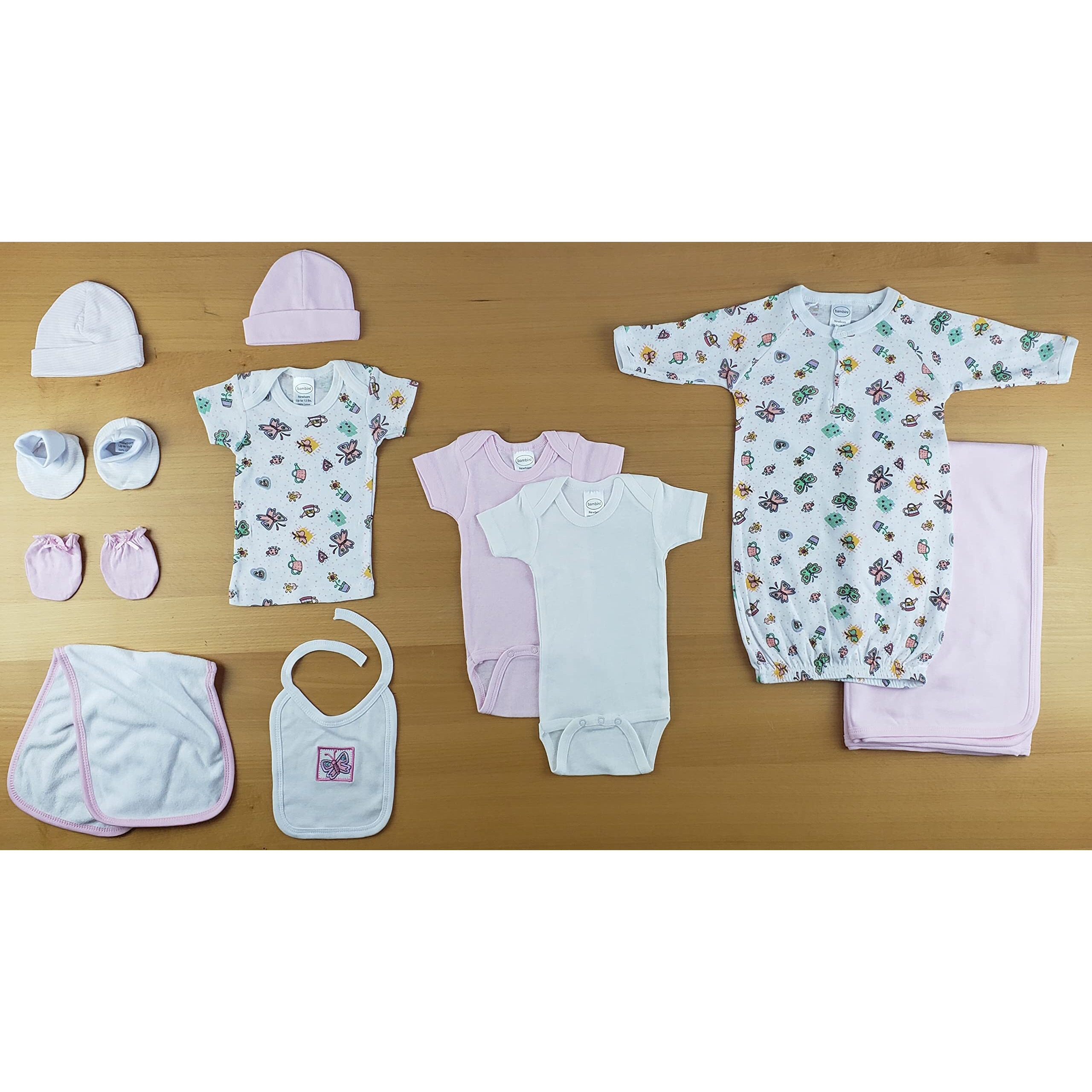 Bambini-Bambini Newborn Girls 11 Pc Set White/Pink