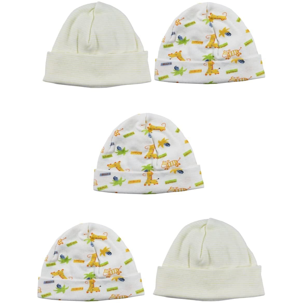 Bambini LS-0306 Beanie Baby Caps Yellow & Prints - One Size - 5 per Pack