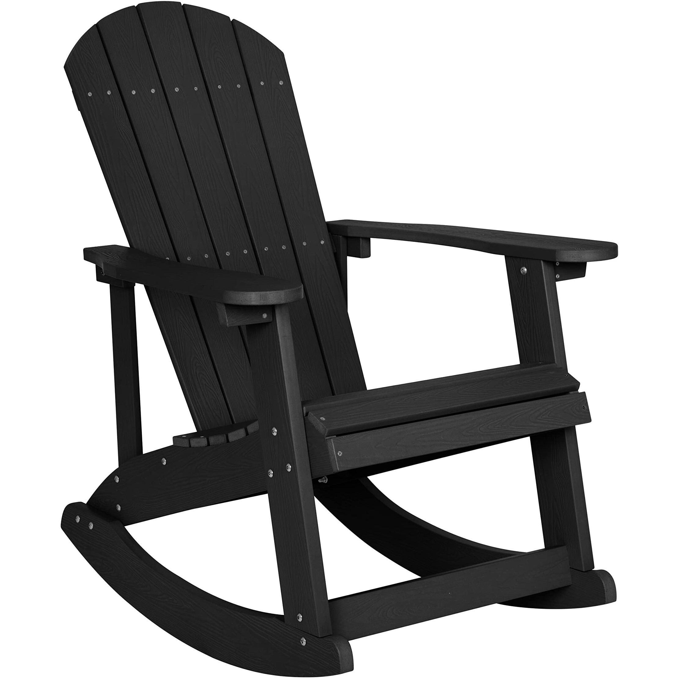 Flash Furniture Savannah All Weather Adirondack Rocking Chair, Polyresin Wood Adirondack Chair with 350-lb. Static Weight Capacity, Black