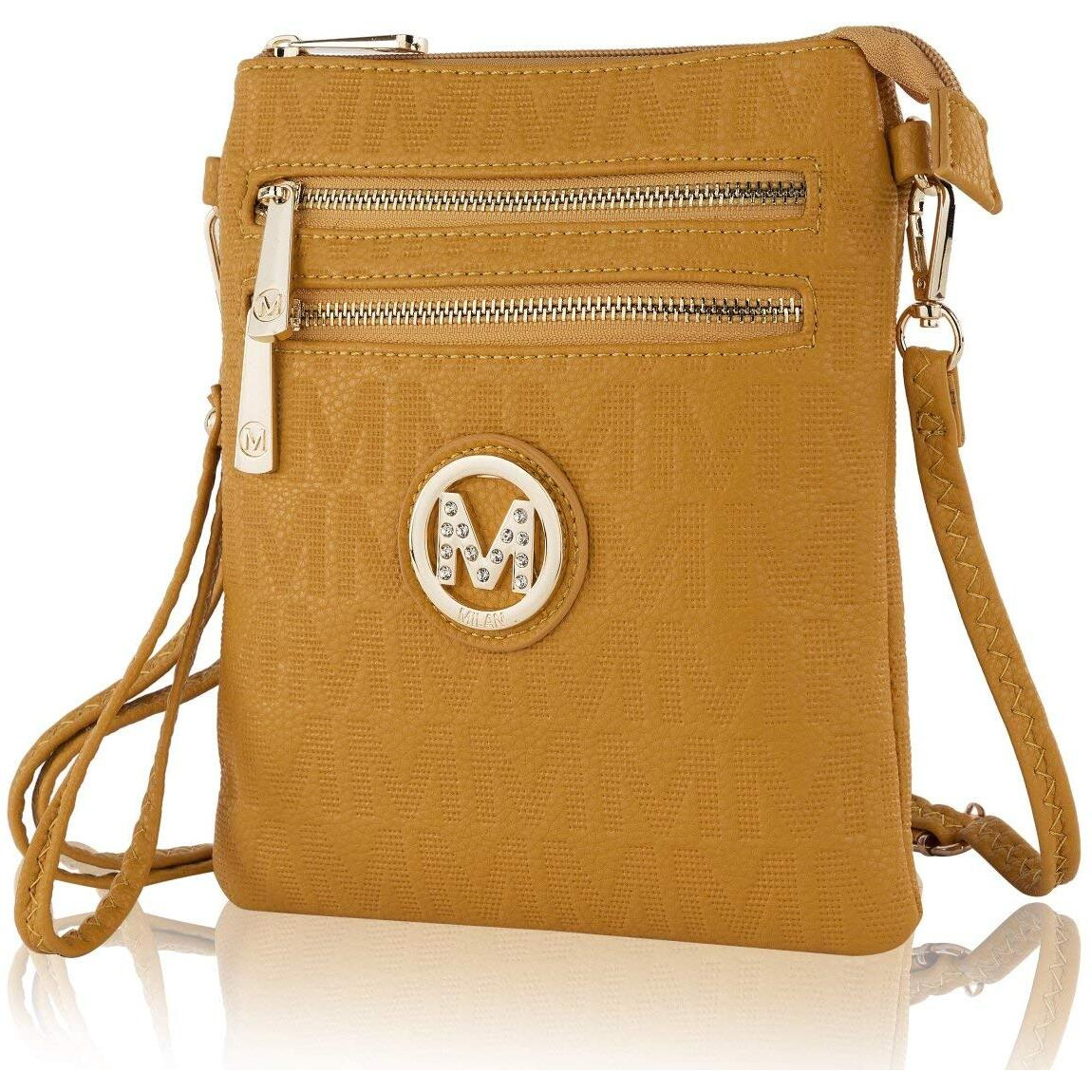 MKF Collection MKF-PU7793MS Andrea Milan M Signature Crossbody Bag - Mustard