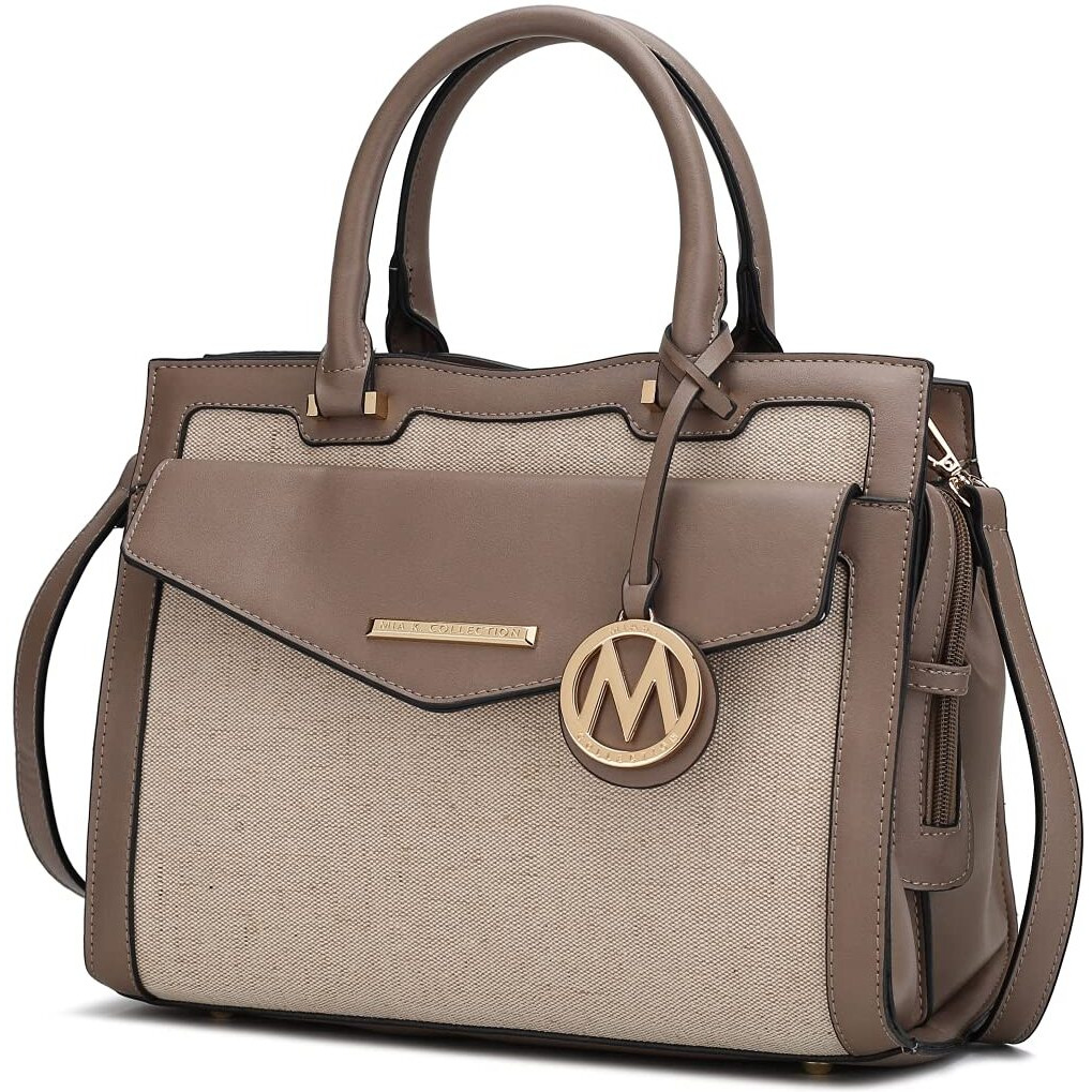 MKF Collection by Mia K. MKF-X652NAT-TP Alyssa Satchel Bag, Natural & Taupe