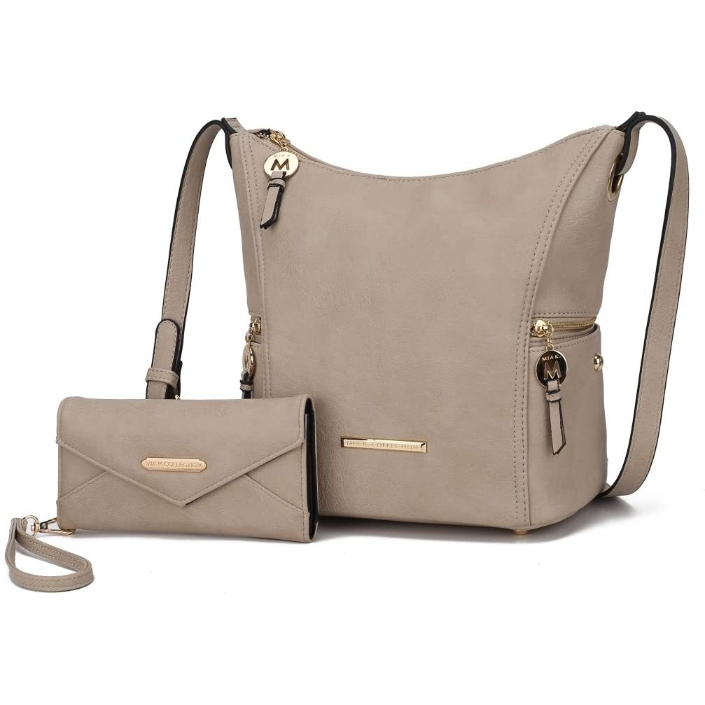 MKF Collection by Mia K. MKF-N-X583TP 2 Piece Lux Hobo Bag with Wallet Set, Taupe