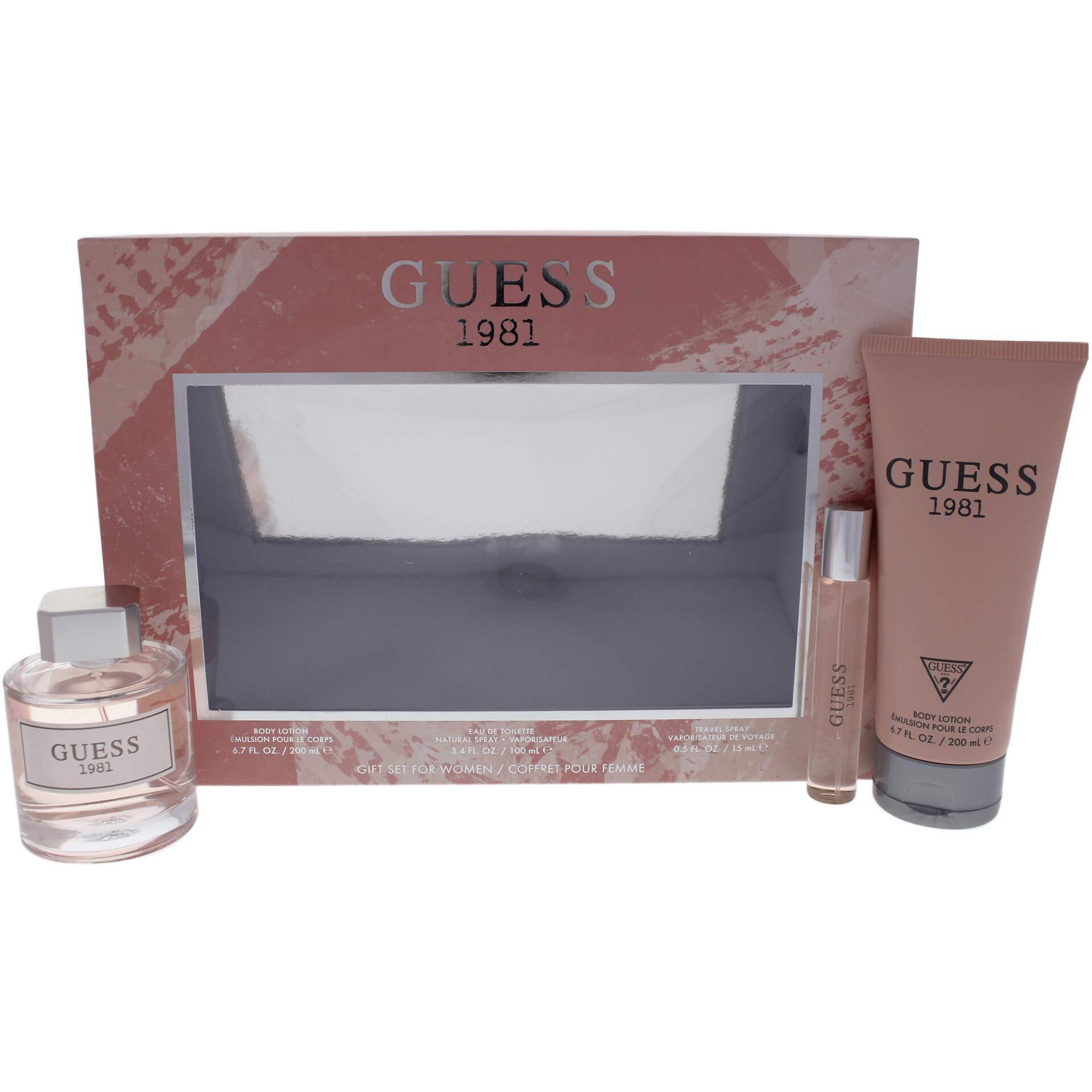 Guess 1981 for Women 3 Piece Gift Set, 3.4oz Eau De Toilette Spray + 0.5oz Eau De Toilette Spray + 6.7oz Body Lotion