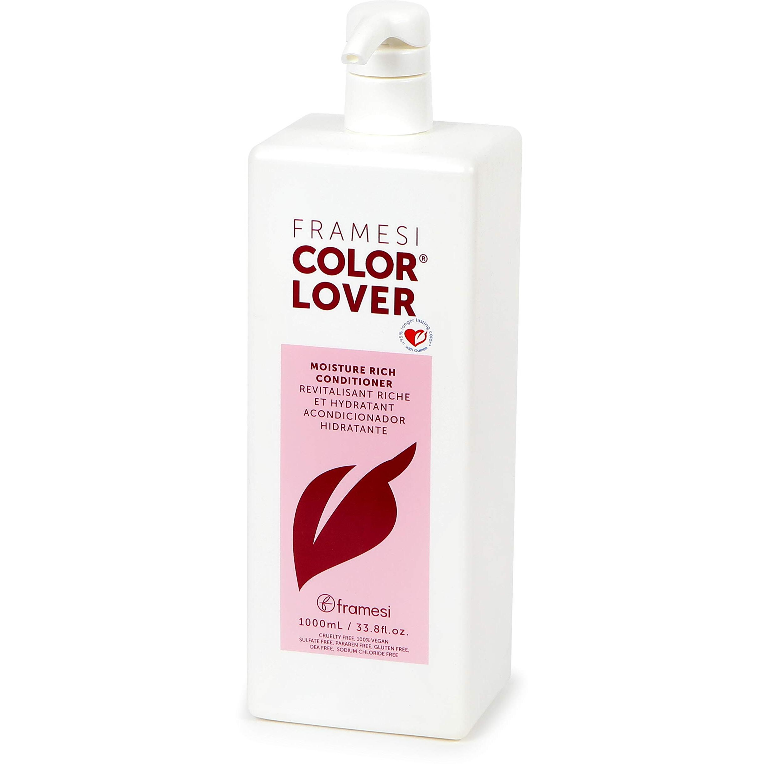 Framesi Color Lover Moisture Rich Conditioner, 33.8 fl oz, Sulfate Free Conditioner ith Coconut Oil and Quinoa, Color Treated Hair