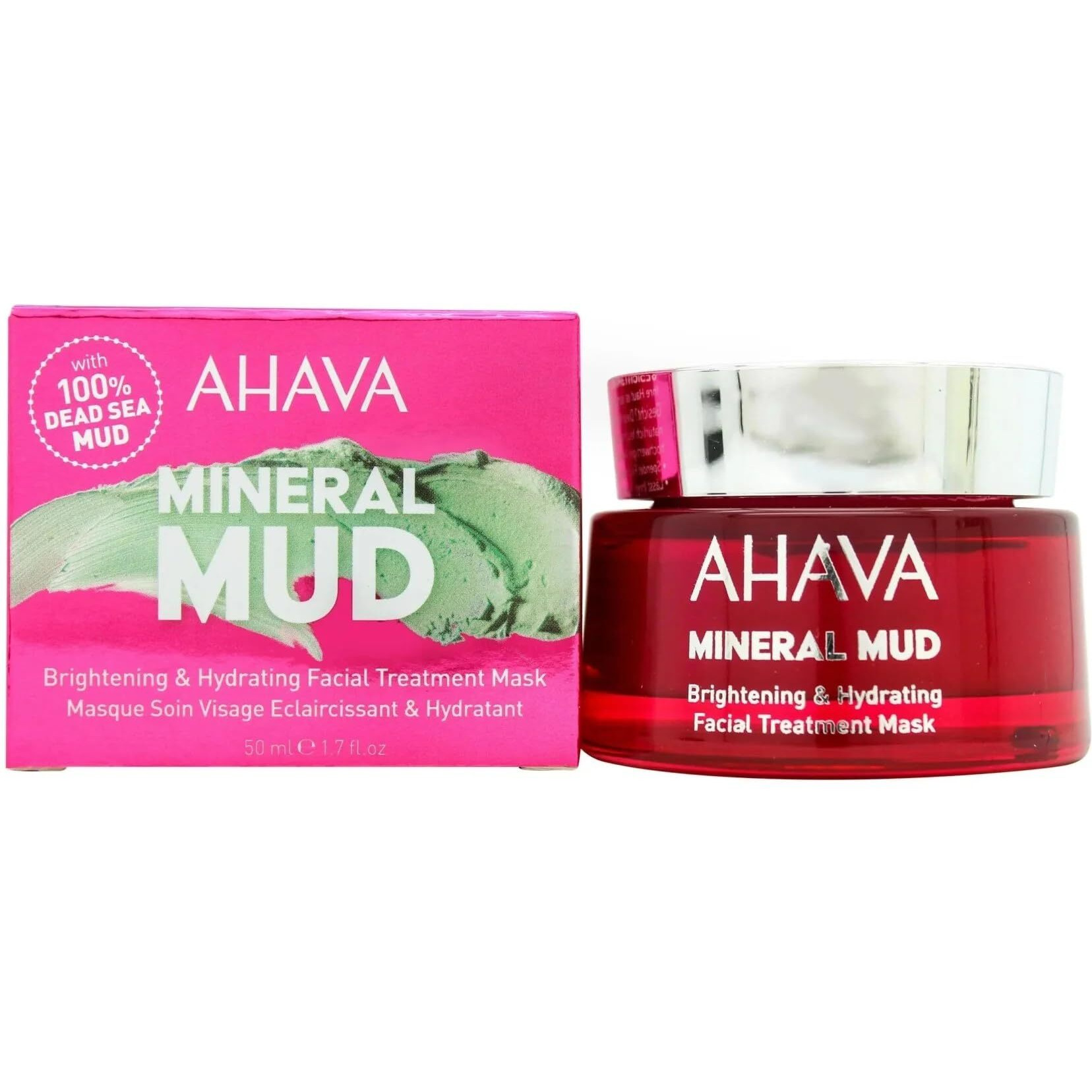 AHAVA Mineral Mud Brightening & Hydrating Facial Treatment Mask - Deeply Hydrating Mud Mask for Instant Radiance, Evens out Skin's Tone, Enhances Radiance & Contains Exclusive Osmoter, 1.7 Fl Oz