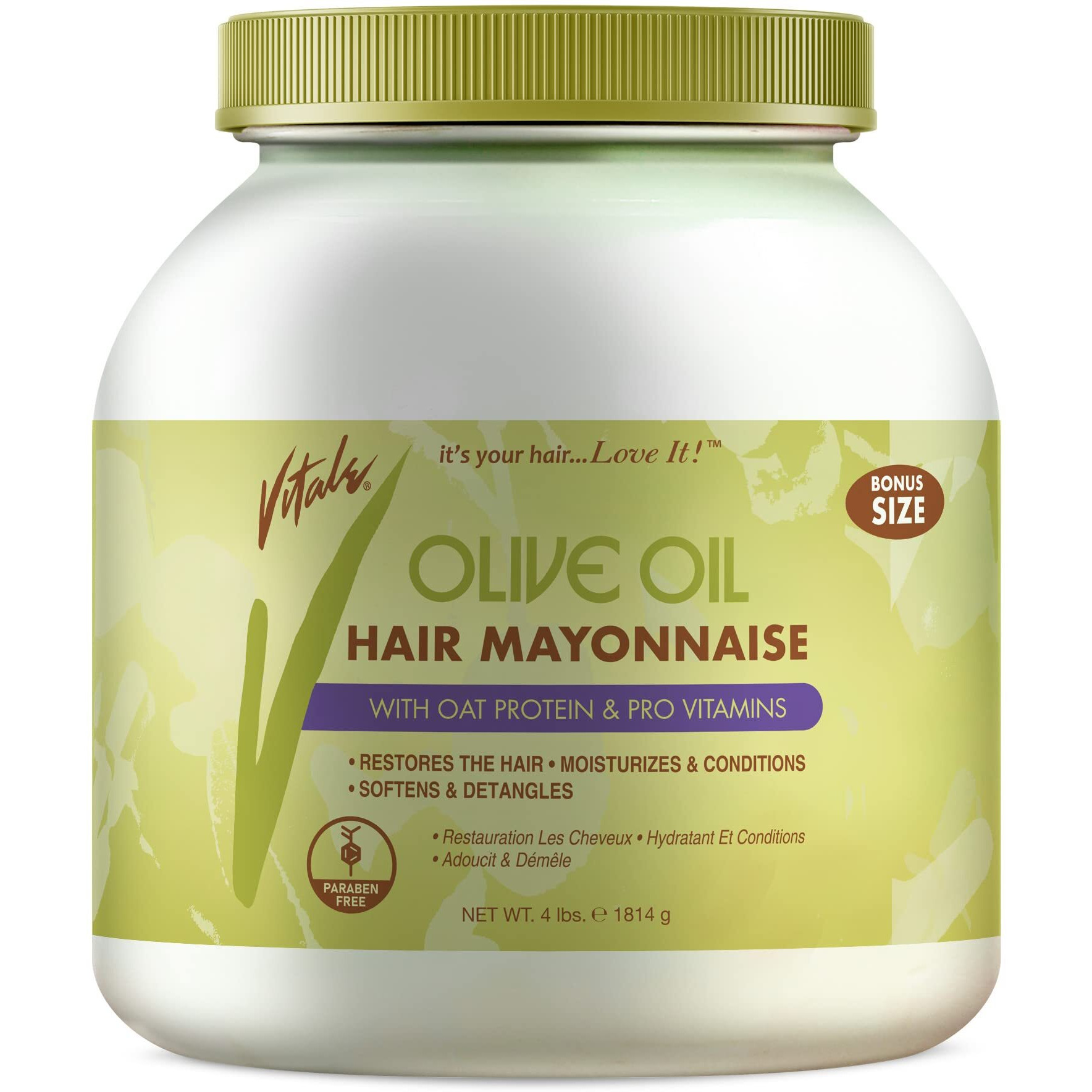 VITALE Olive Oil Hair Mayonnaise 4 lb with Oat & Egg Protein and Vitamins - Good on Color & Thermal Treated Hair - for Dry & Damaged Scalp Men, Women & Kids -Moisturize and Condition