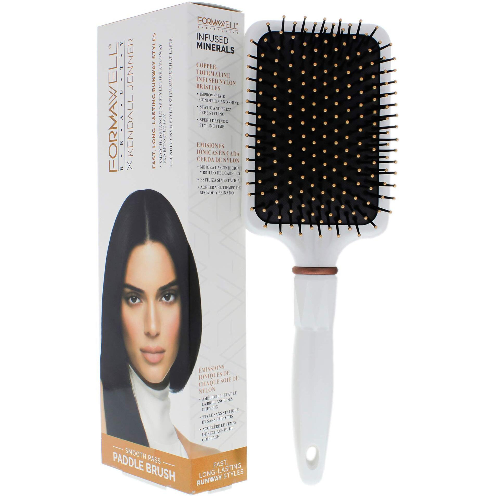 Formawell Beauty x Kendall Jenner Smooth Pass Paddle Hair Brush | Smoothes, Detangles & Styles | Copper-Tourmaline Infused Nylon Bristles Improve Hair Condition & Shine | Comfort Cushioned Grip