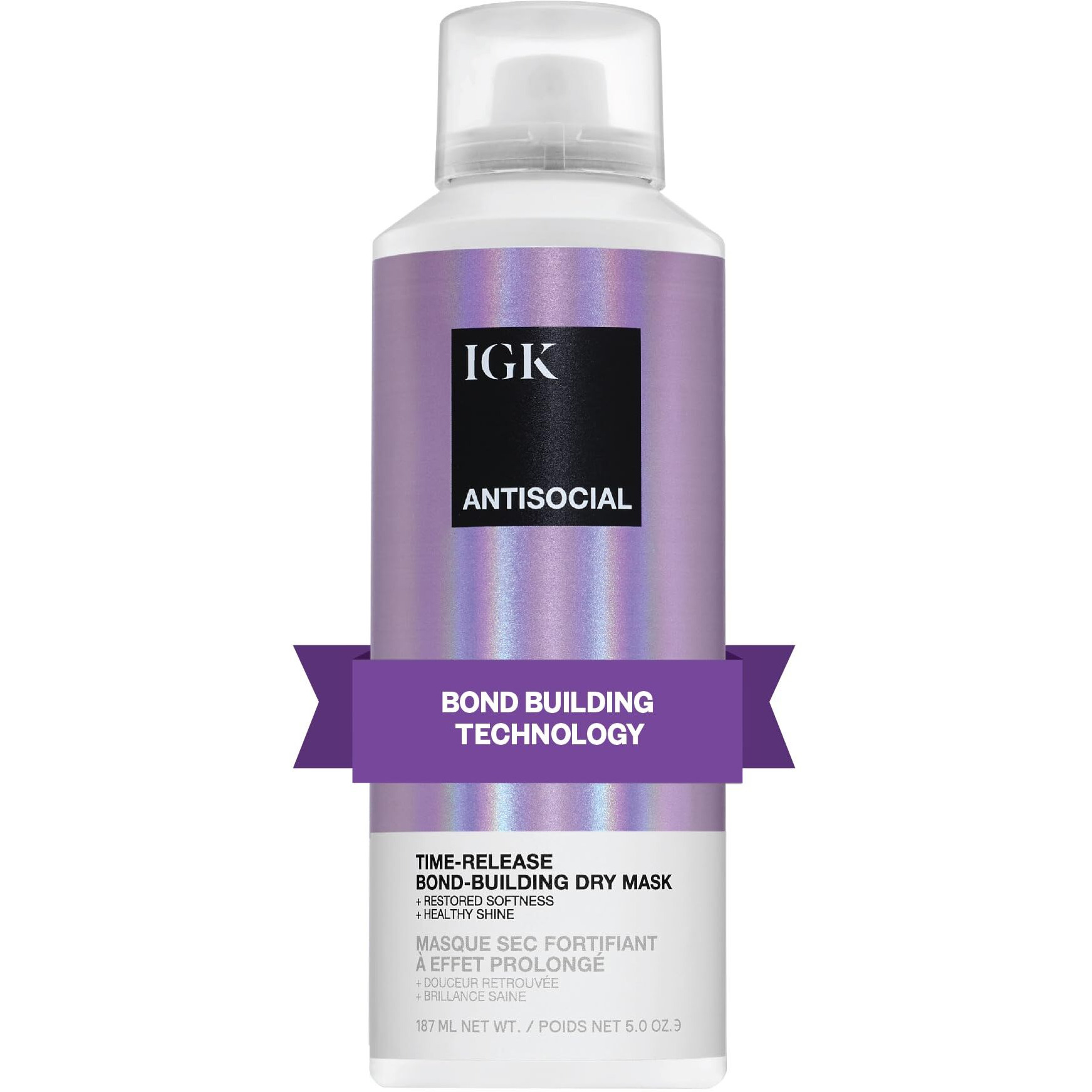 IGK ANTISOCIAL Bond-Building Dry Hair Mask, overnight dry hair mask for damaged hair, revive healthy hair, hair treatment, product for hair breakage, vegan protein treatment 5 Oz