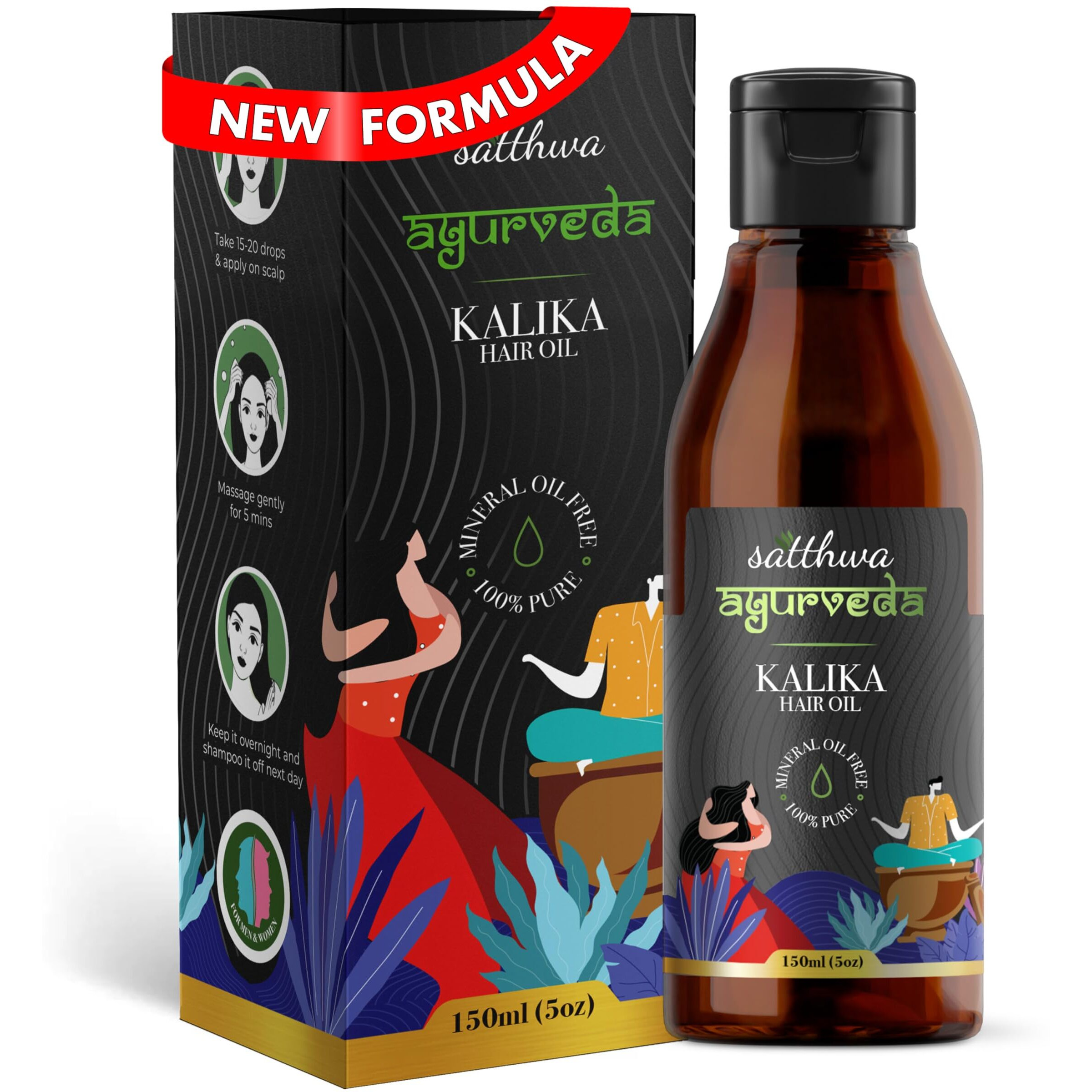 Satthwa Kalika Hair Oil - Make Your Hair Naturally Darker Helps Fight Greying and Black of Hair Naturally Suitable for All Types Hair Men and Women- 150ml (5oz)