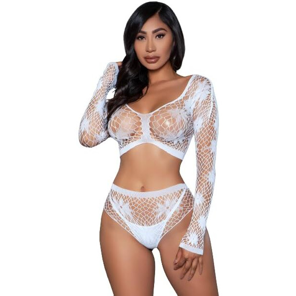 2153 Floral Delight Bodystocking White