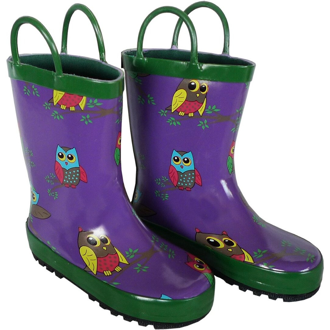 Foxfire for Kids Purple with Owl Rubber Boots Size 5