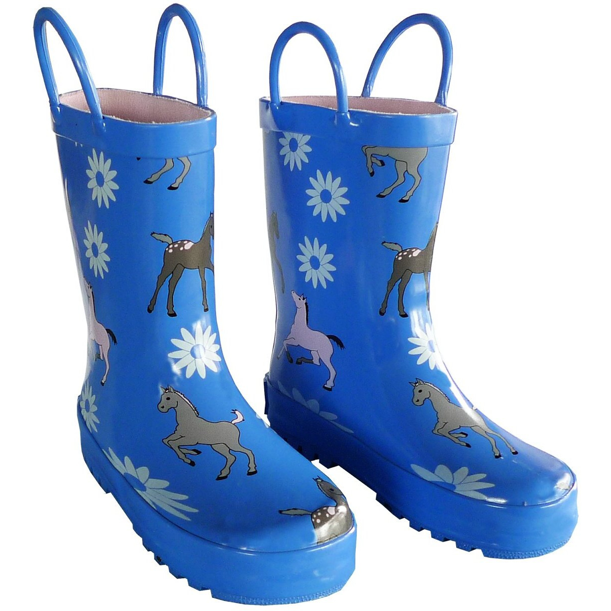 Foxfire for Kids Blue Rubber Boots with Ponies and flowers size 11