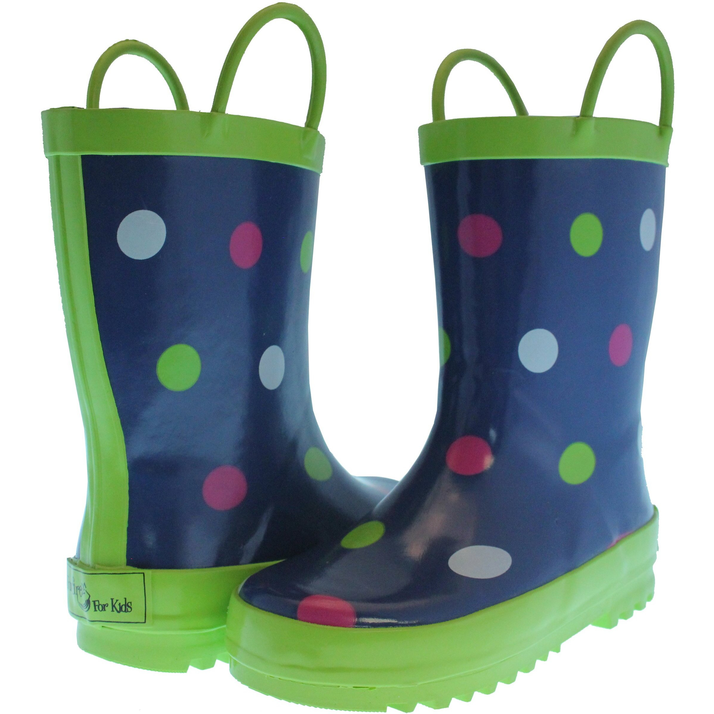 Foxfire for Kids Navy & Green Rubber Boots with Colorful Polka Dots Size 11