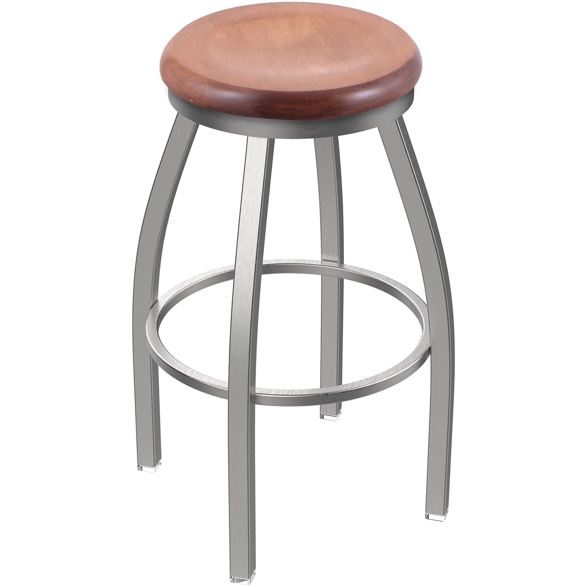 802 Misha Stainless Steel 25  Sivel Counter Stool ith Medium Maple Seat