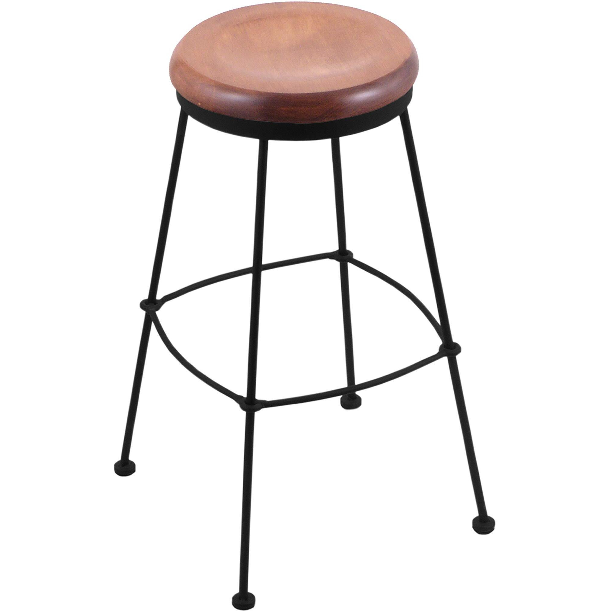 3030 25  Stationary Counter Stool with Black Wrinkle Finish and Medium Maple Seat