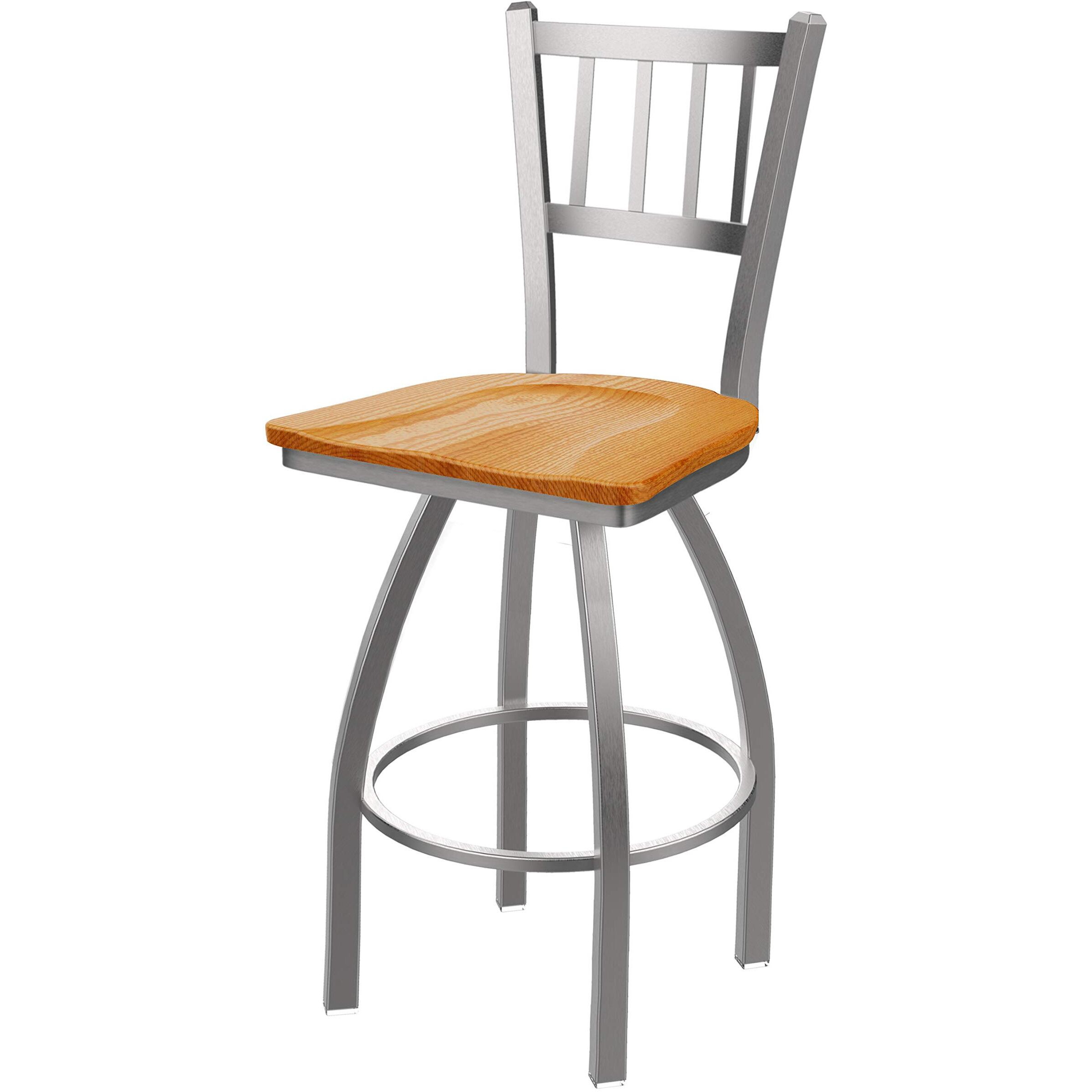 810 Contessa Stainless Steel 25  Sivel Counter Stool ith Medium Oak Seat