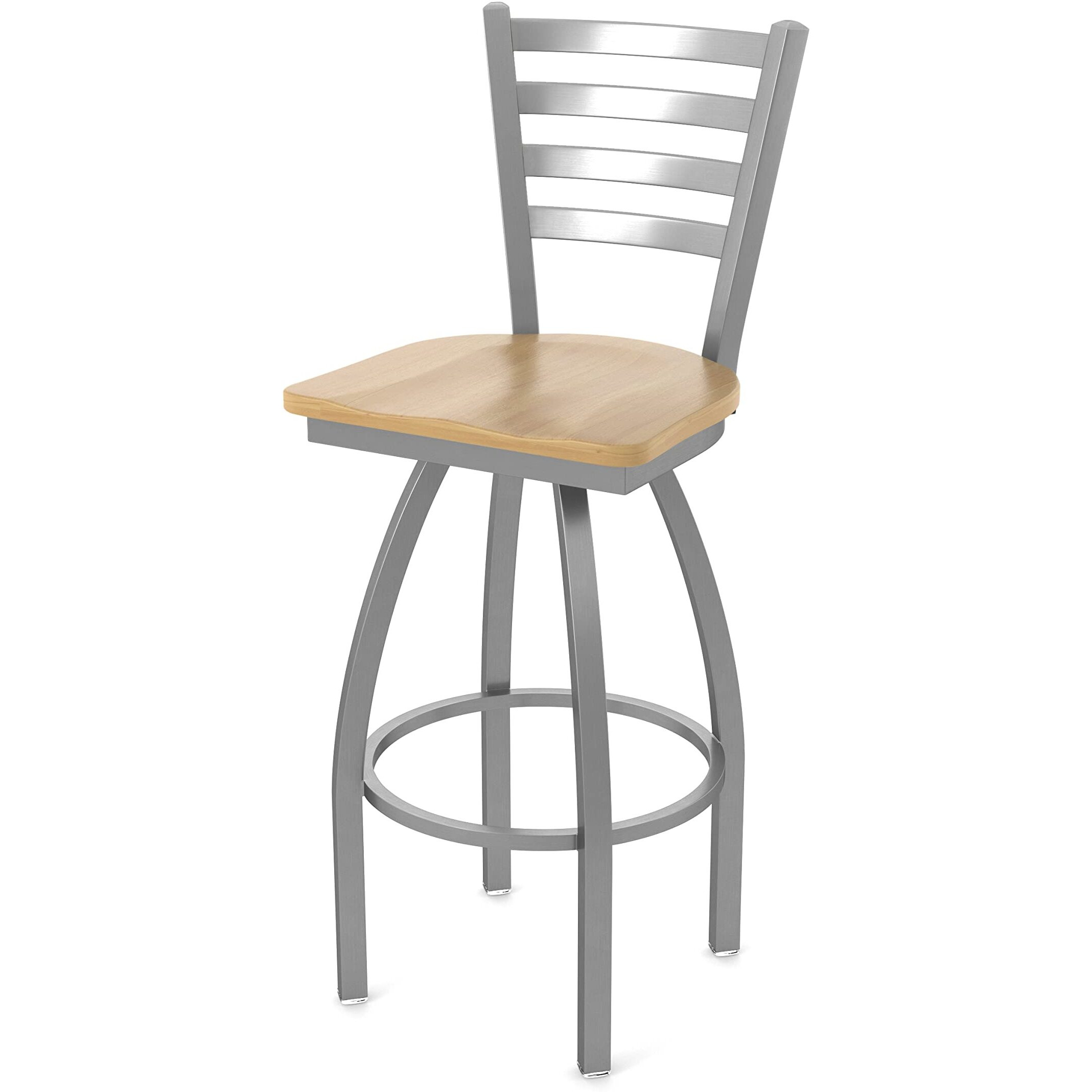 410 Jackie Stainless Steel 25  Sivel Counter Stool ith Natural Maple Seat