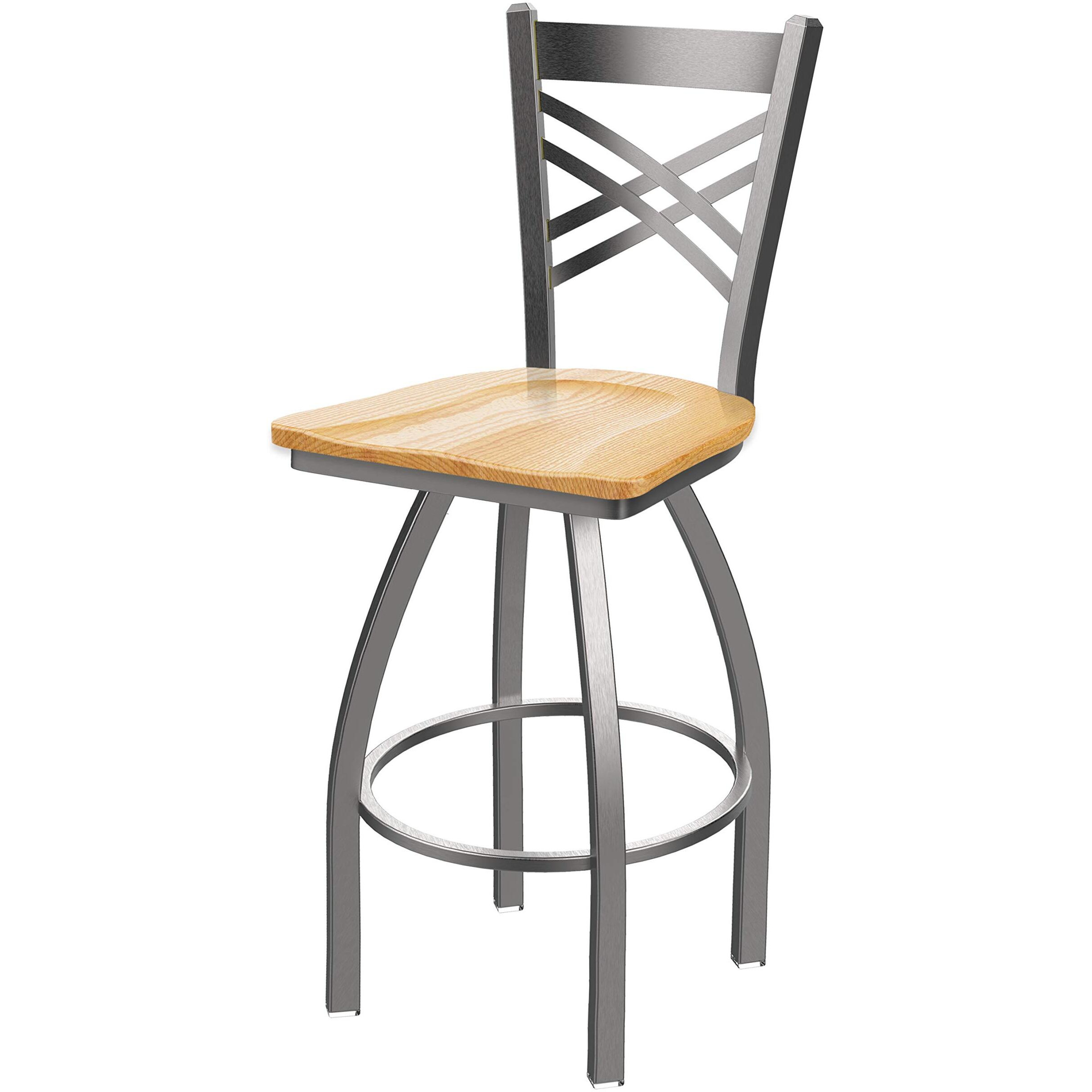 820 Catalina Stainless Steel 25  Swivel Counter Stool with Natural Oak Seat