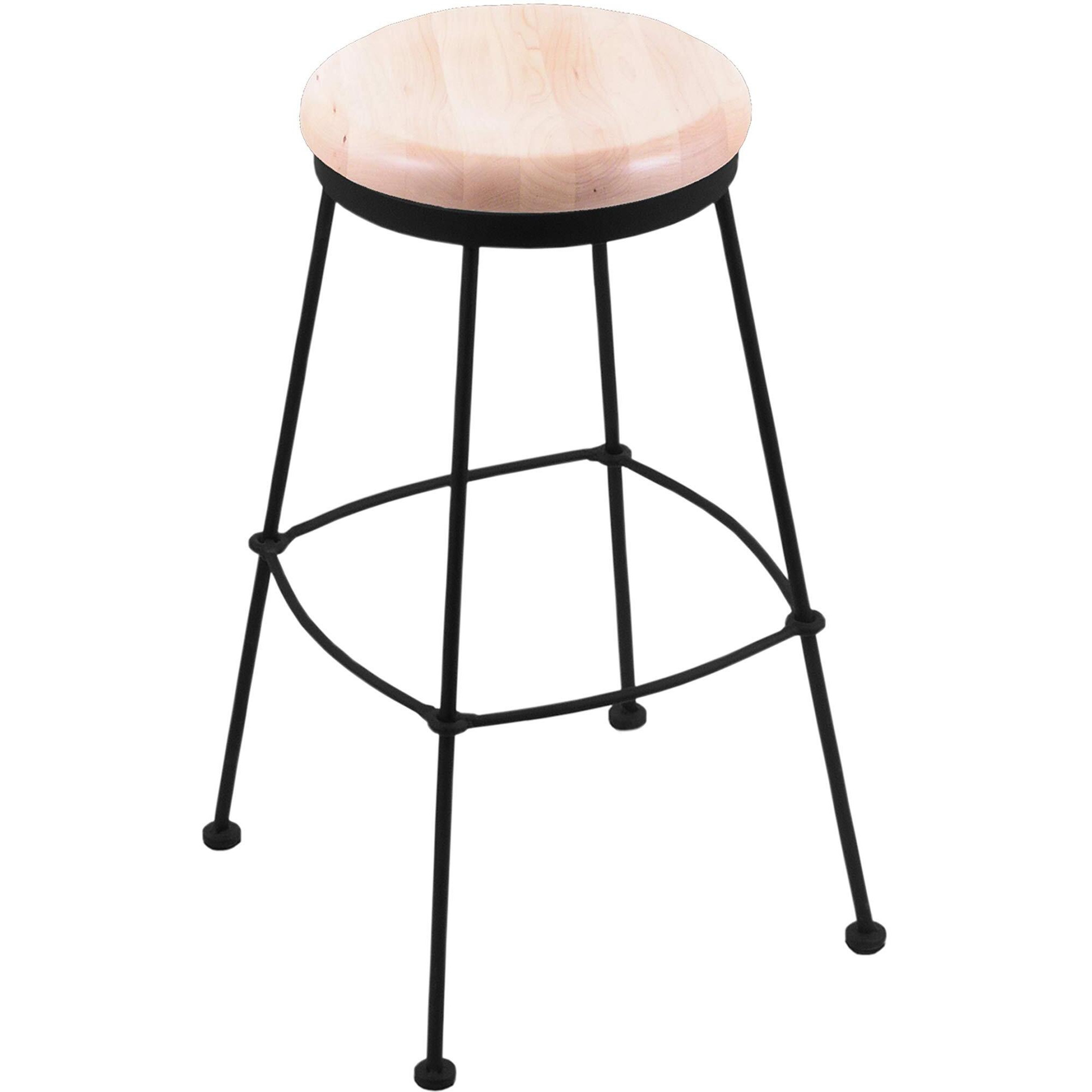 3030 25  Stationary Counter Stool with Black Wrinkle Finish and Natural Maple Seat