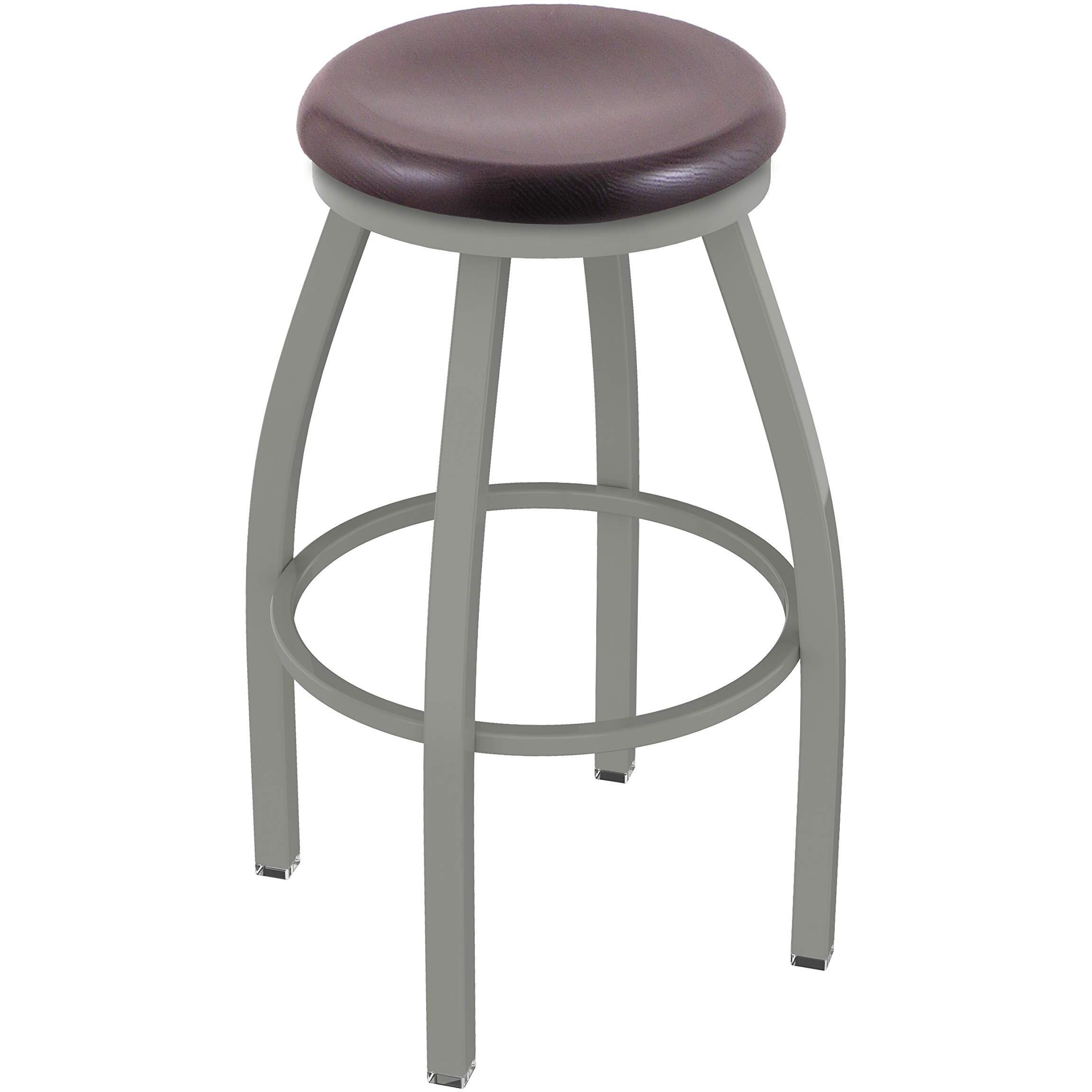 802 Misha 25  Sivel Counter Stool ith Anodized Nickel Finish and Dark Cherry Oak Seat