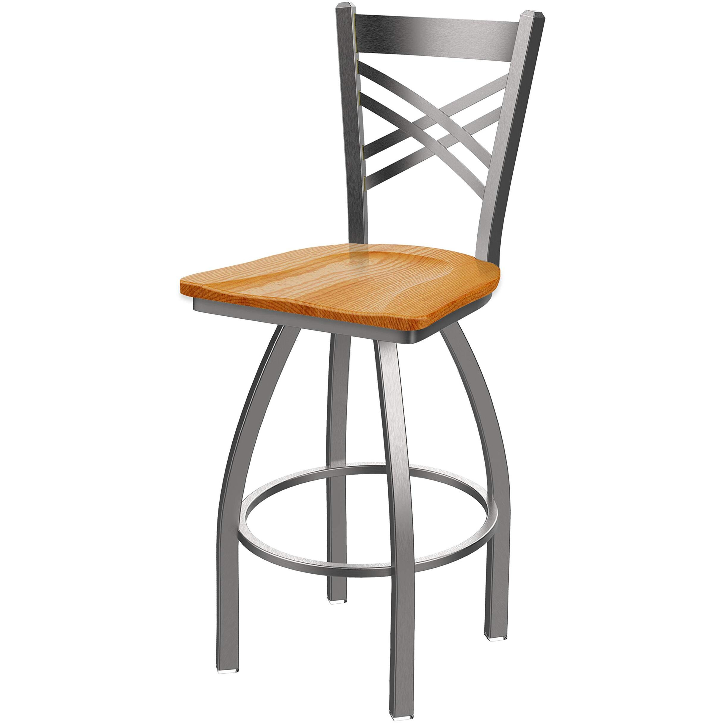 820 Catalina Stainless Steel 25  Swivel Counter Stool with Medium Oak Seat