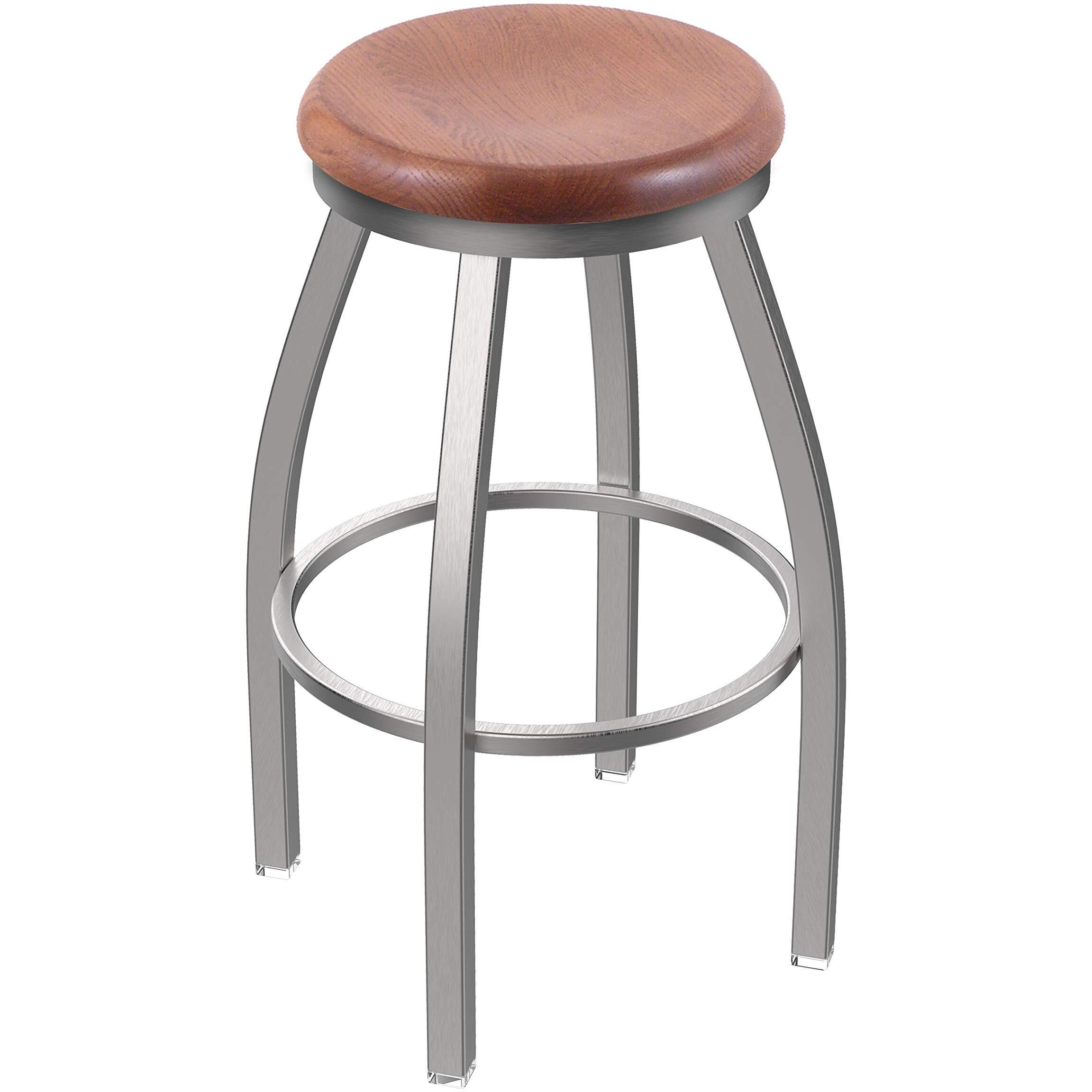 802 Misha Stainless Steel 25  Sivel Counter Stool ith Medium Oak Seat