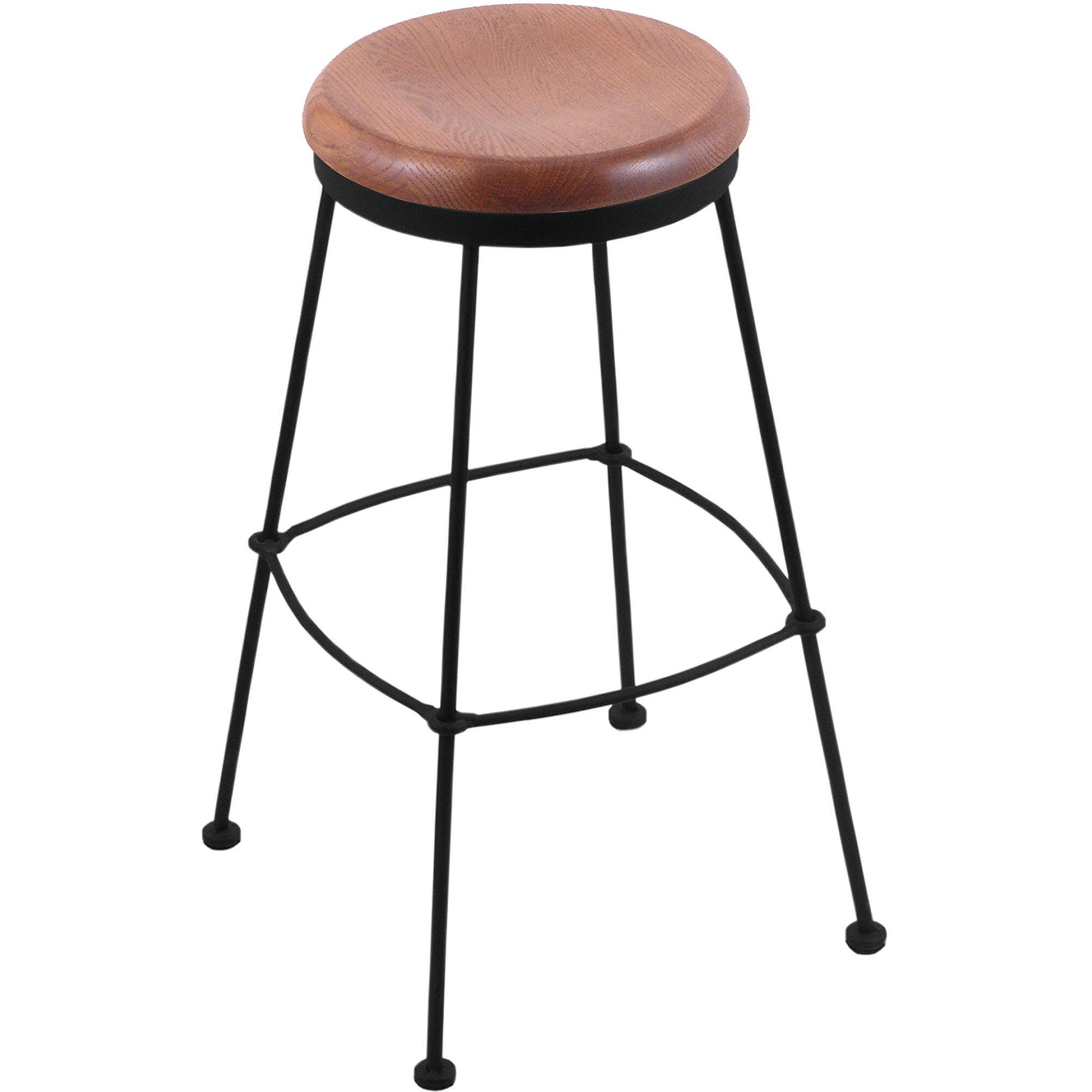 3030 25  Stationary Counter Stool with Black Wrinkle Finish and Medium Oak Seat