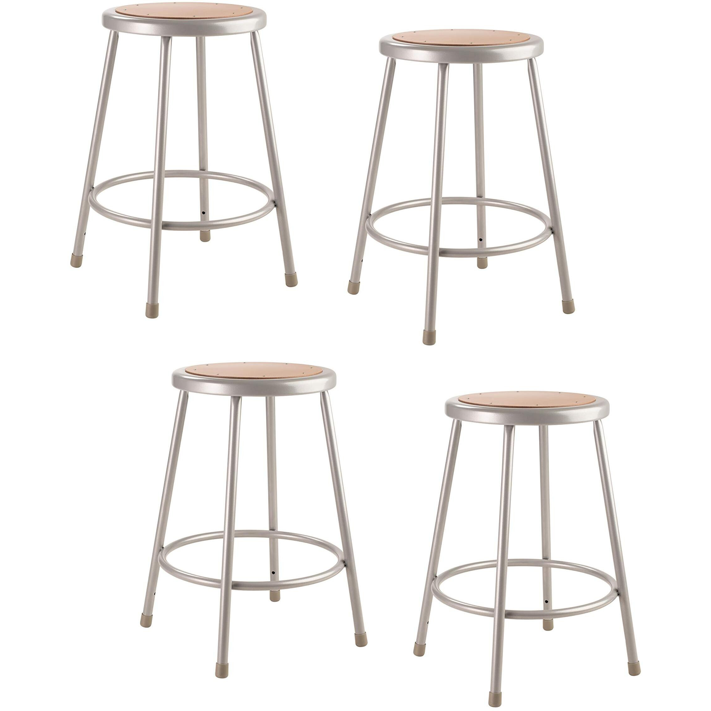 (4 Pack) National Public Seating 24  Heavy Duty Steel Stool, Grey