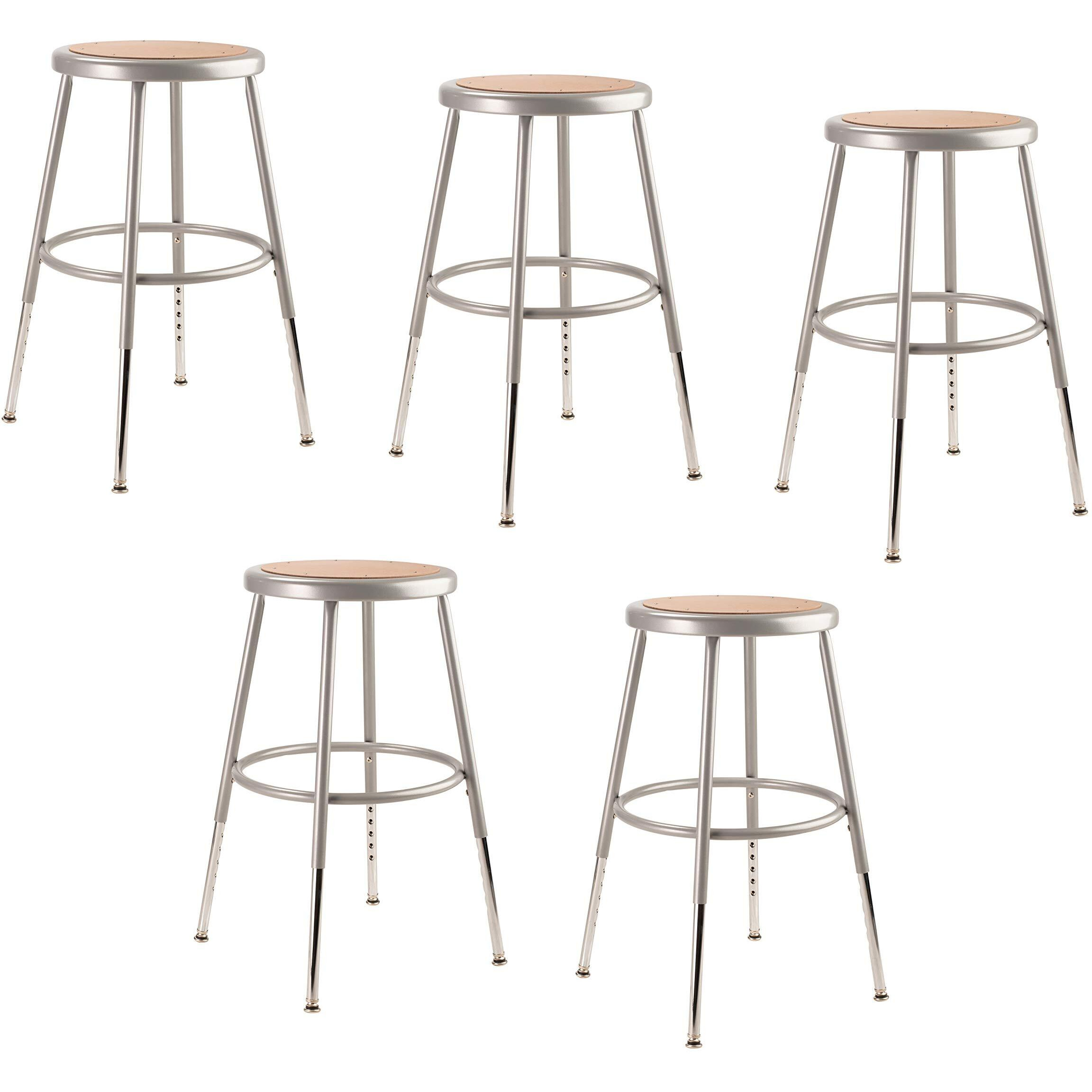 (5 Pack) National Public Seating 19 -27  Adjustable Height Heavy Duty Steel Stool, Grey, 6218H-CN