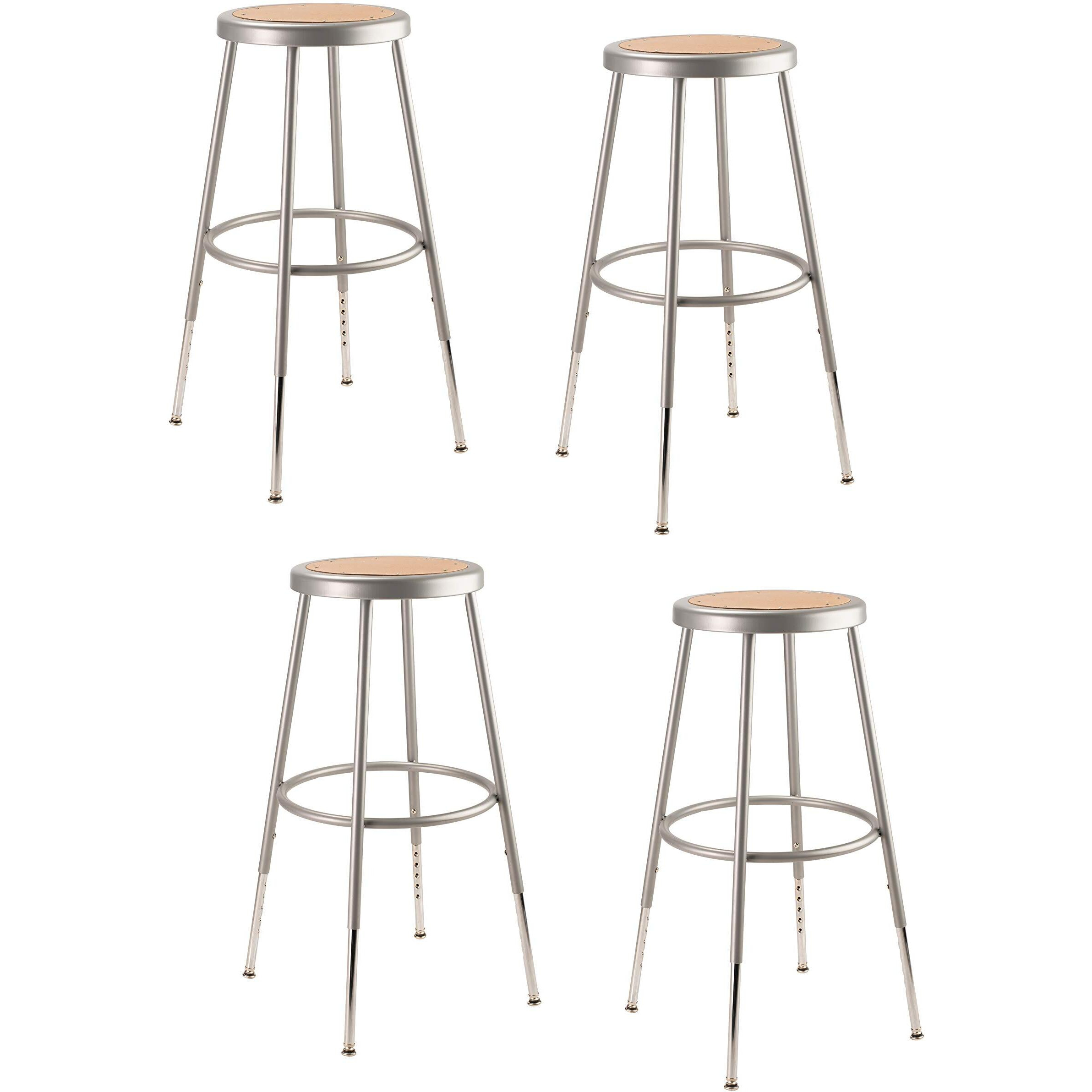 (4 Pack) National Public Seating 25 -33  Height Adjustable Heavy Duty Steel Stool, Grey