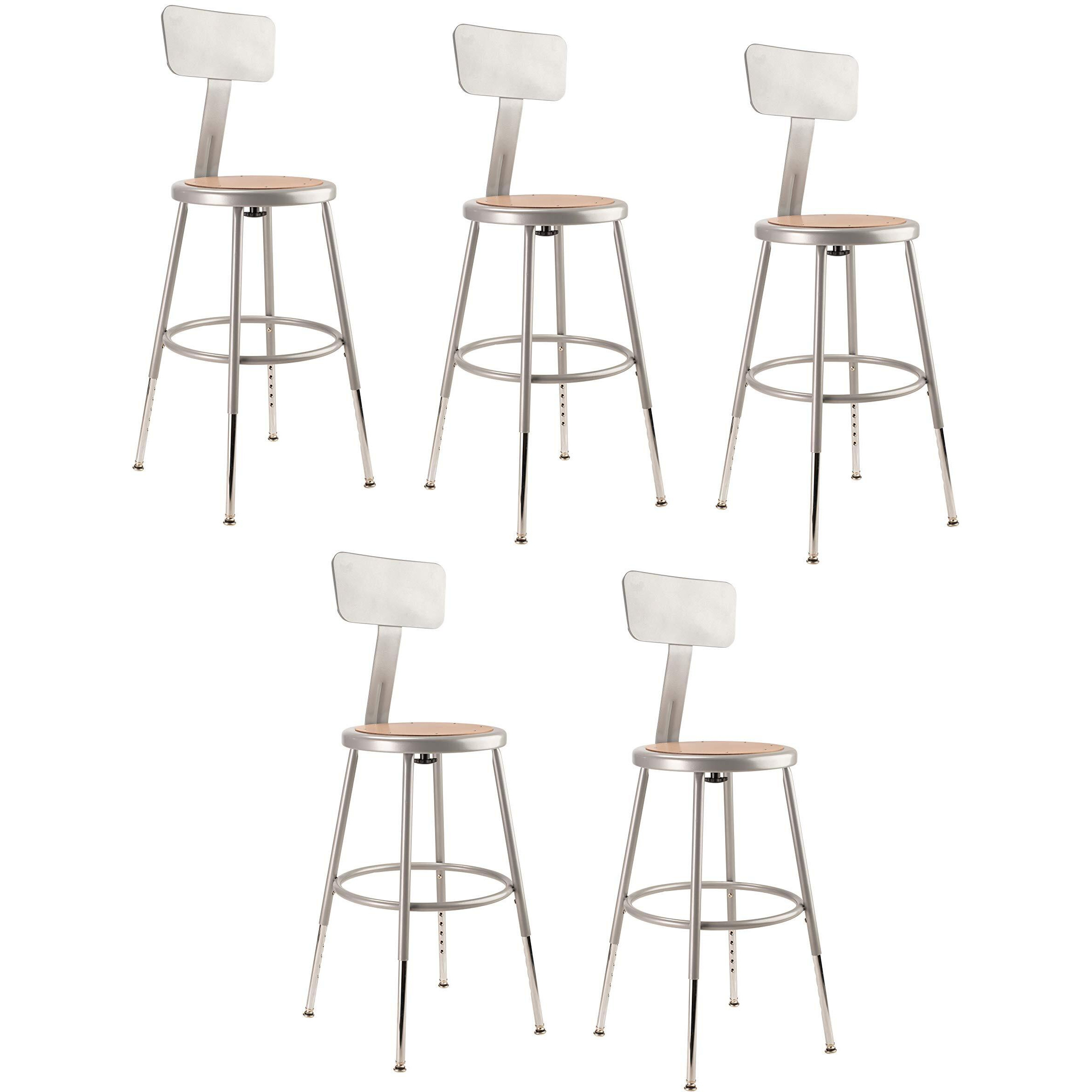 (5 Pack) 19 -27  Height Adjustable Heavy Duty Steel Stool with Backrest, Grey