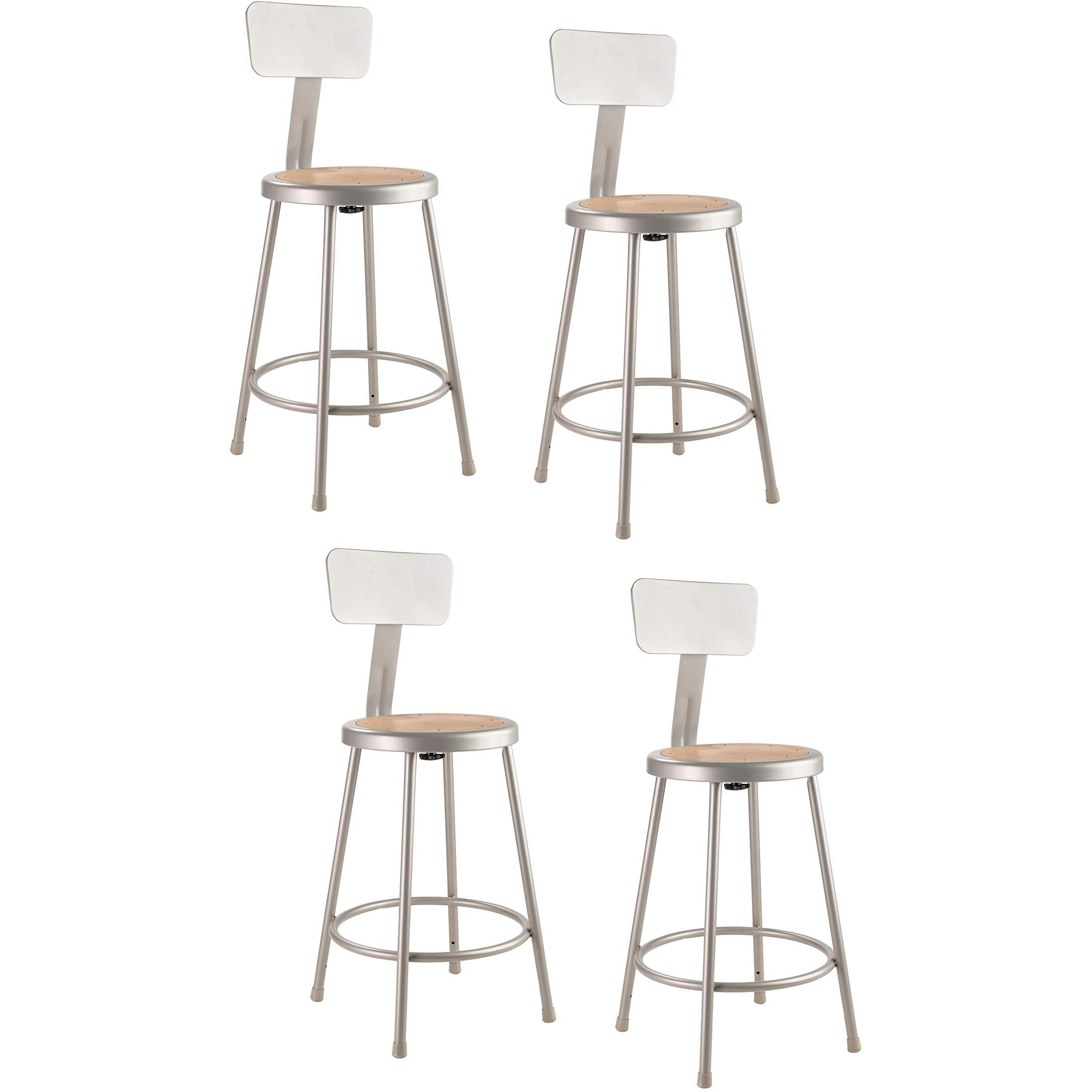 (4 Pack) National Public Seating 24 Heavy Duty Steel Stool with Backrest, Grey