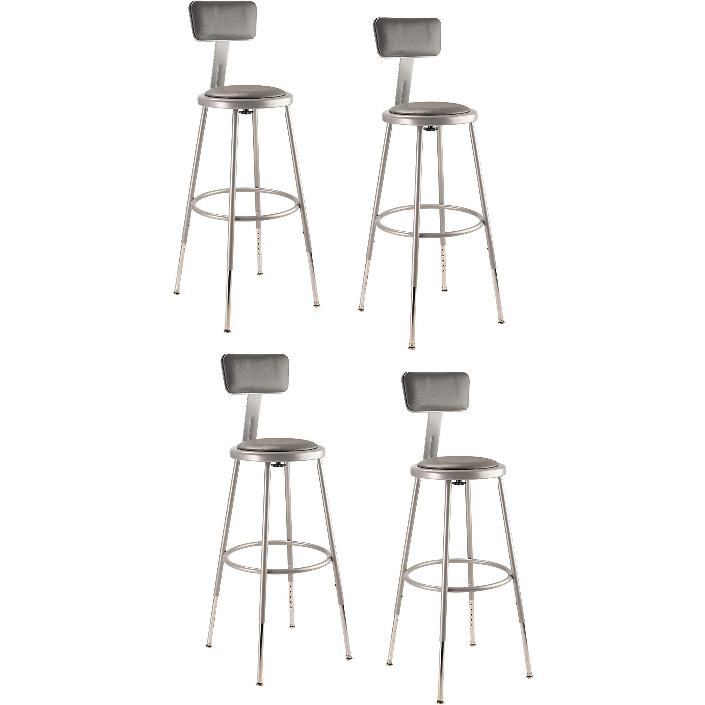 National Public Seating 6424HB-CN Steel Stool with Vinyl Upholstered Seat Adjustable and Backrest, 25 -33 , Grey (Pack of 4)