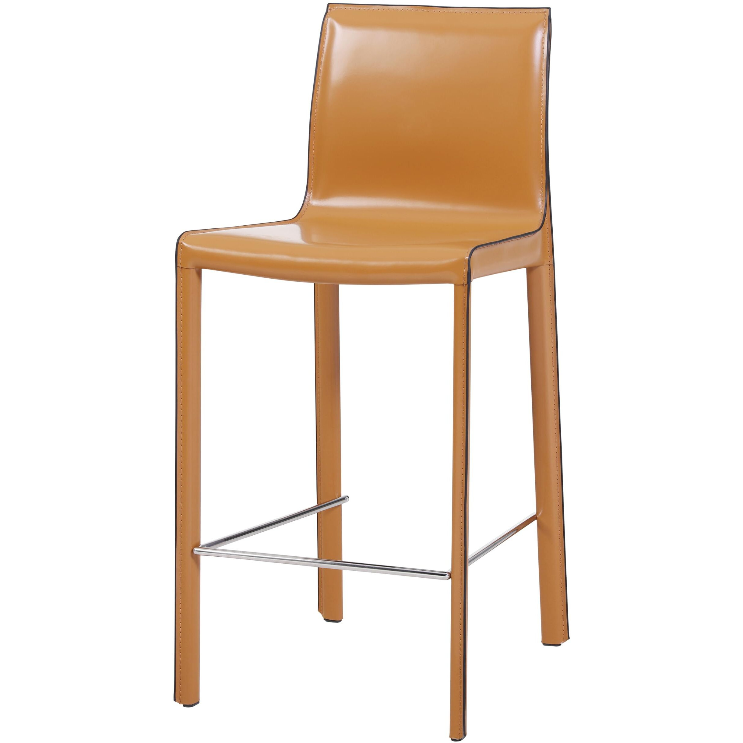 Ne Pacific Direct Gervin Recycled Leather Counter Stool,Poder Coated Steel,Chestnut Bron,Fully Assembled,Set of 2