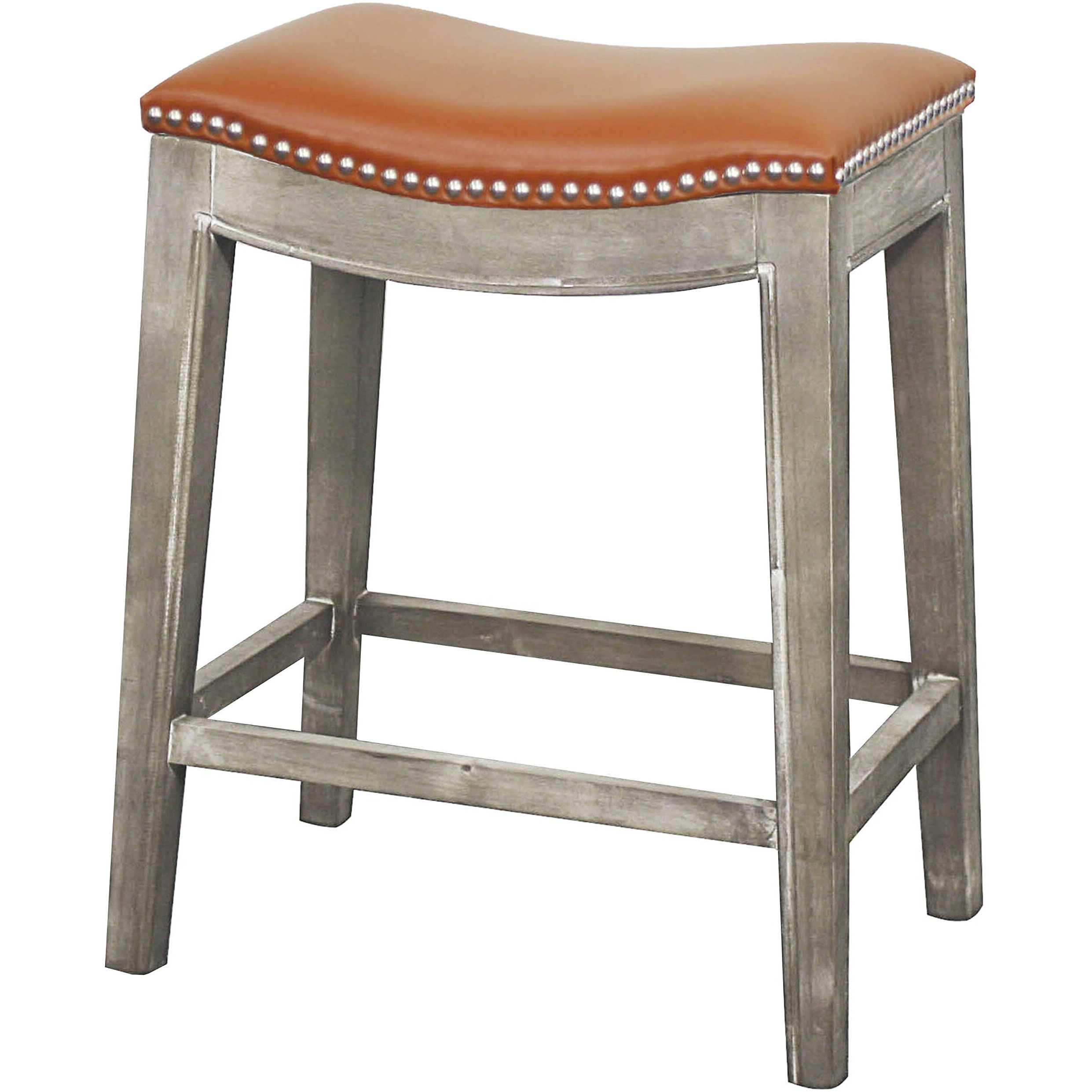 Ne Pacific Direct Elmo Bonded Leather Counter Stool,Distressed Gray Legs,Pumpkin