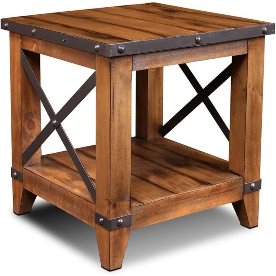 Sunset Trading Rustic City Contemporary Wood End Table with Shelf in Oak