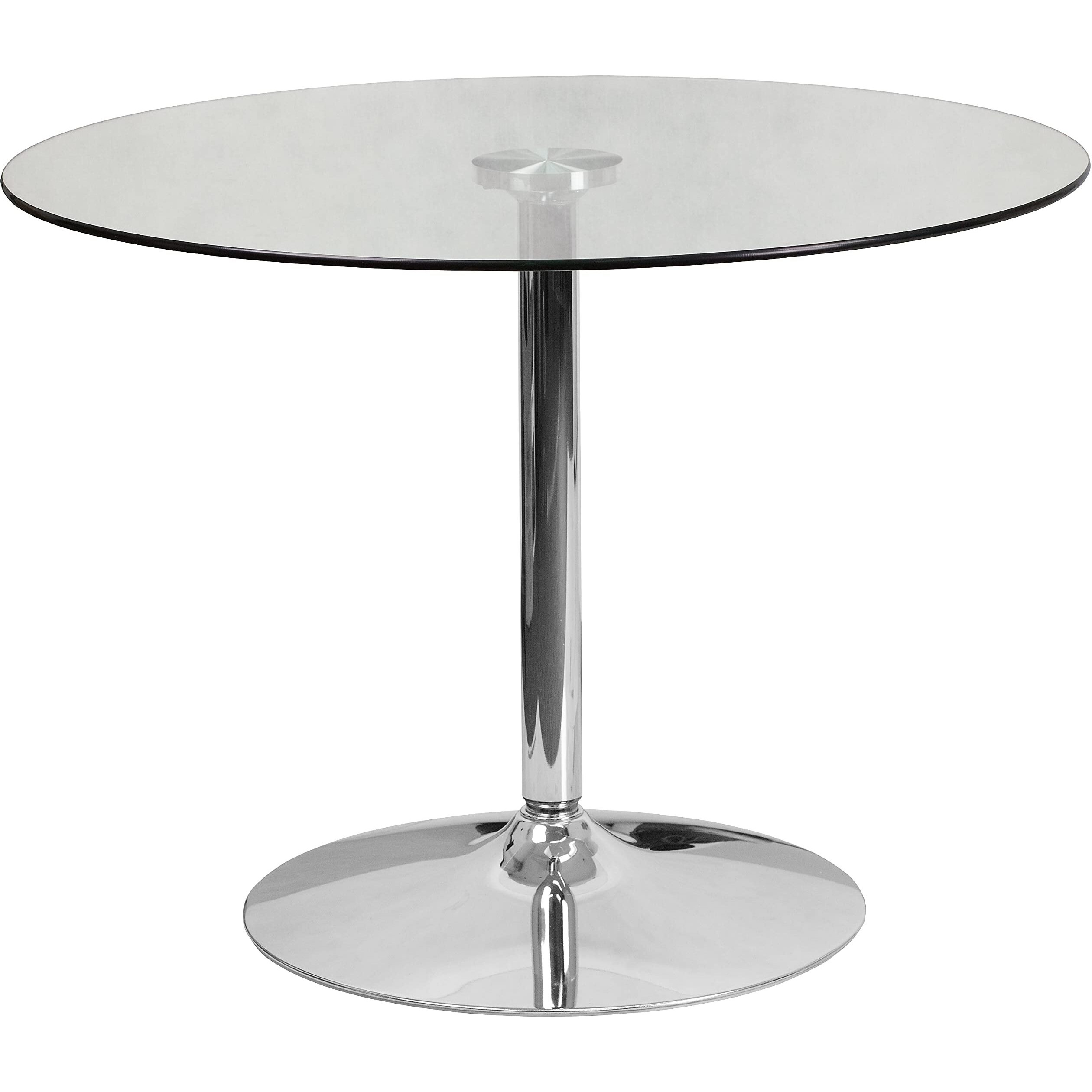 Flash Furniture Hills 39.25'' Round Glass Dining Table ith 29''H Chrome Base, Decorative Narro Round Tempered Glass Cocktail Table, Clear/Silver